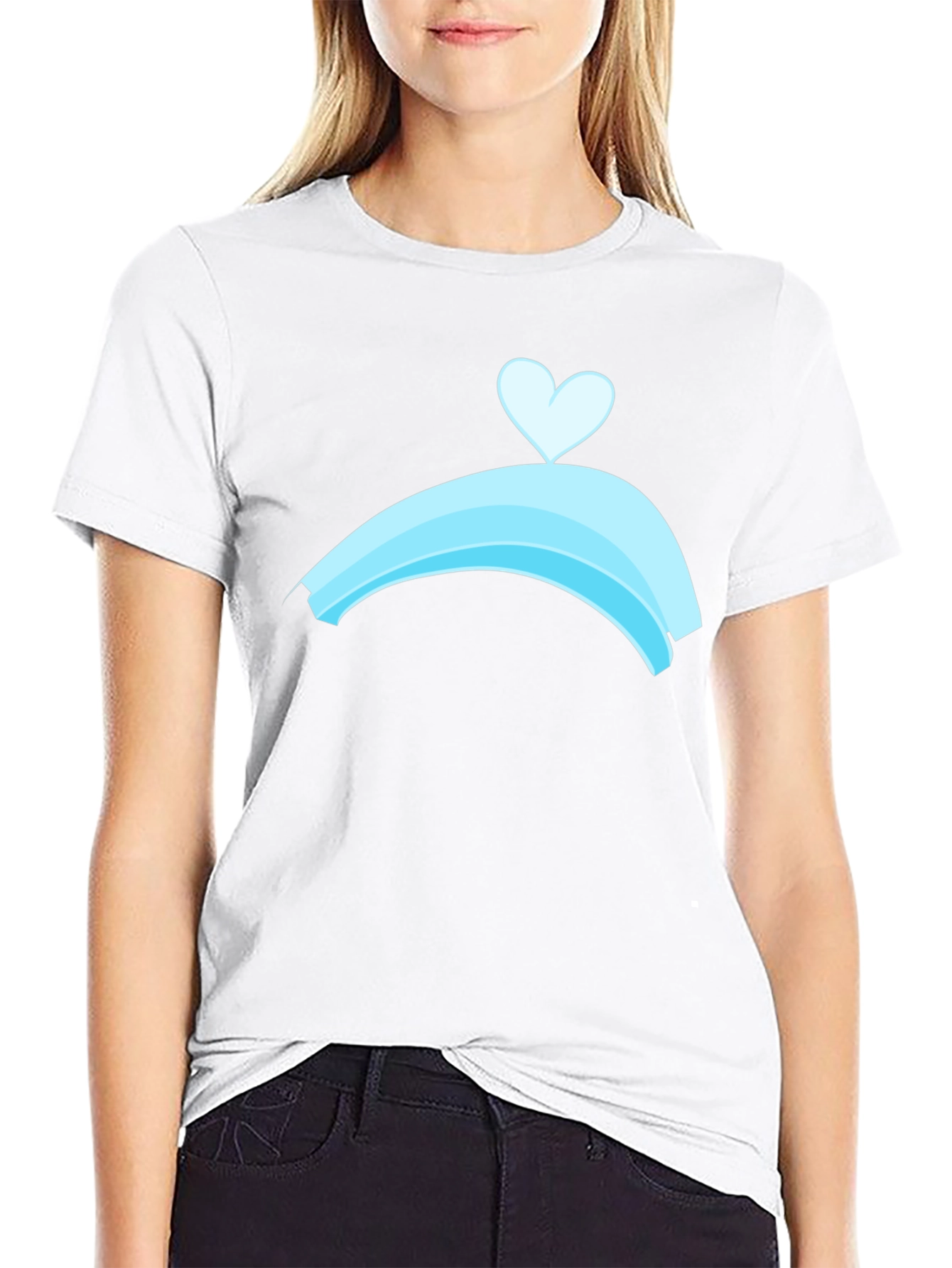 Black T-Shirt with Blue Rainbow Heart Design