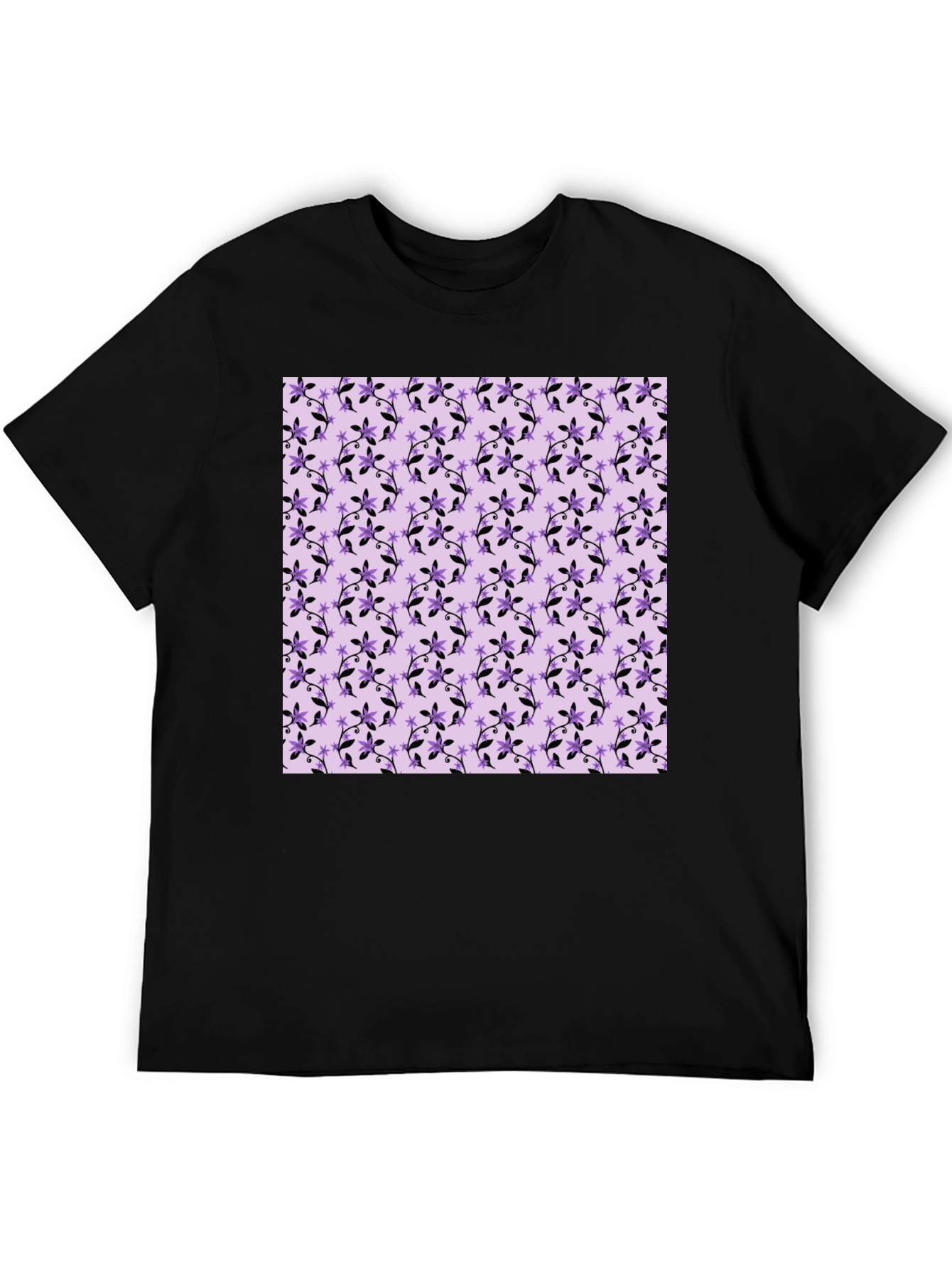 Floral Print Tee - Black Cotton Casual