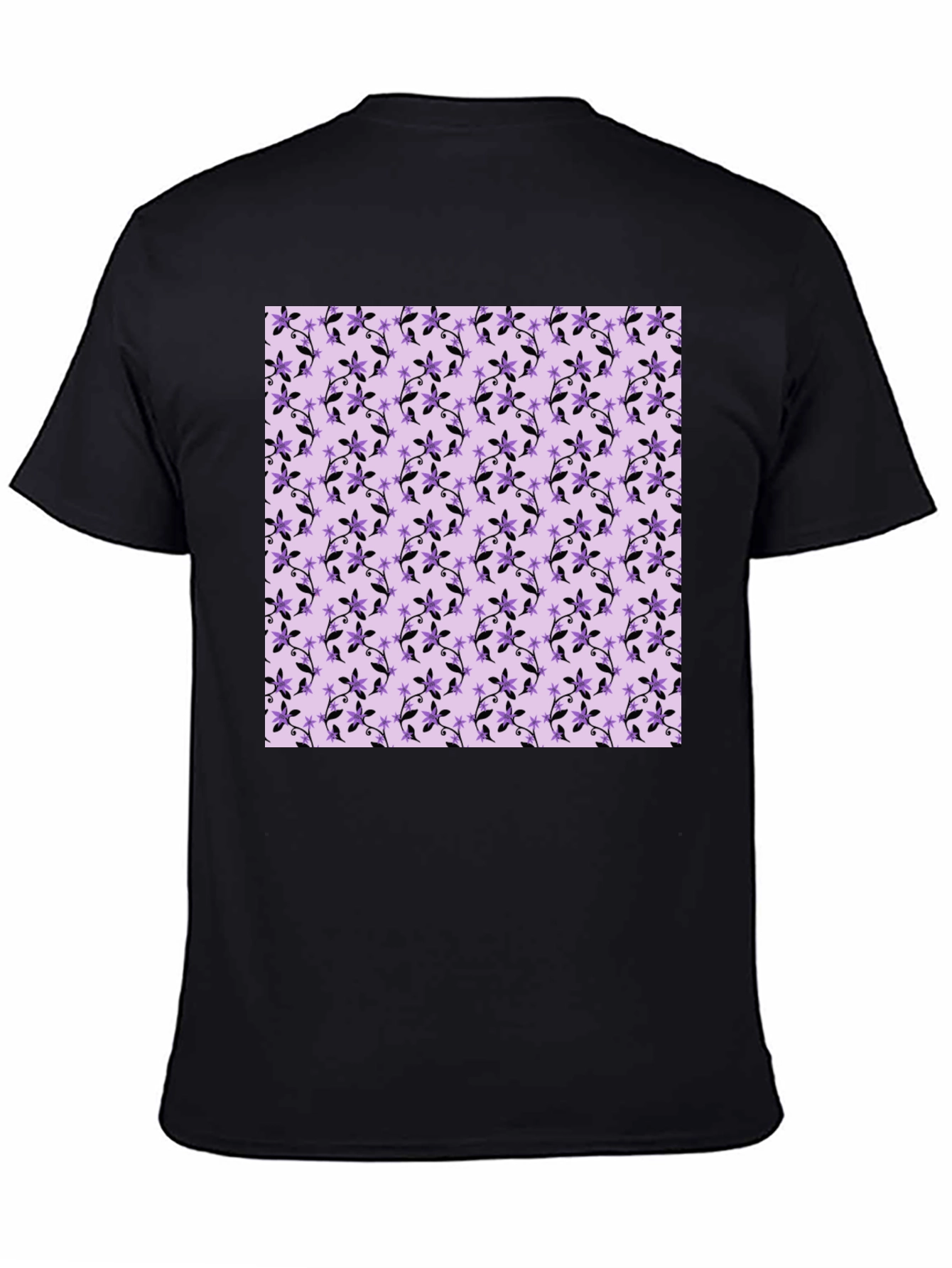 Floral Print Tee - Black Cotton Casual