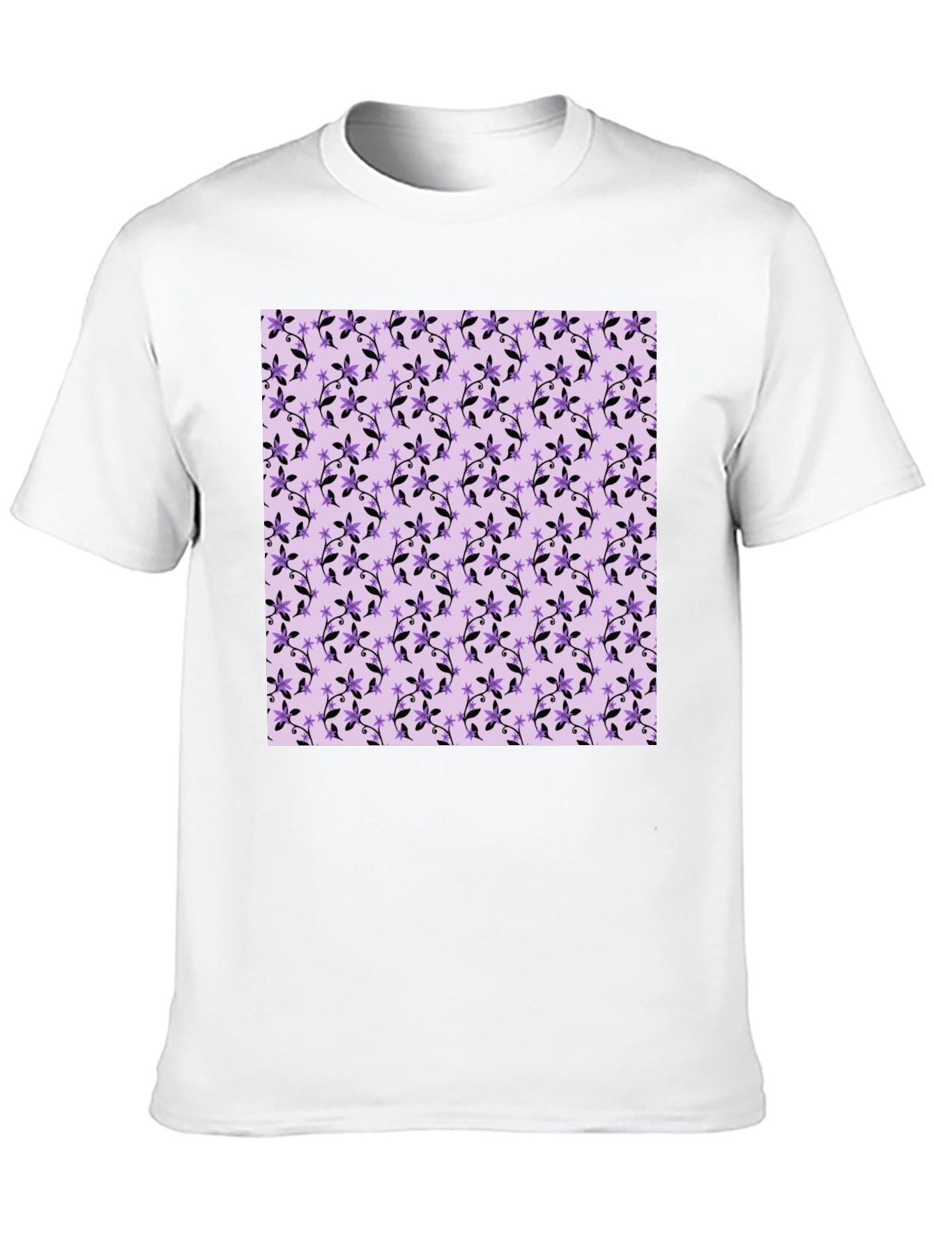 Floral Print Tee - Black Cotton Casual