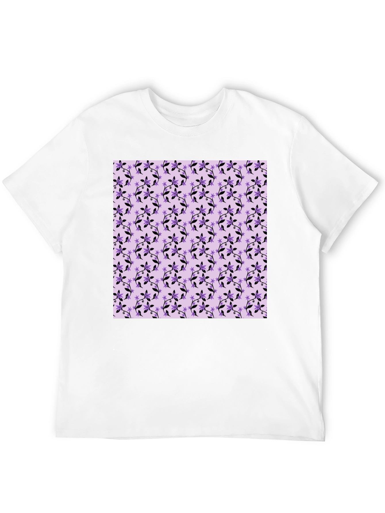 Floral Print Tee - Black Cotton Casual