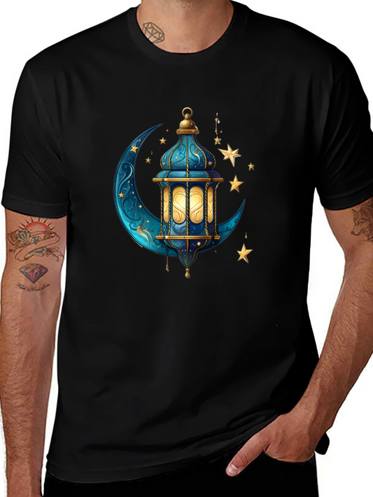 Ramadan Lantern & Moon Graphic Tee - Stylish Black T-Shirt