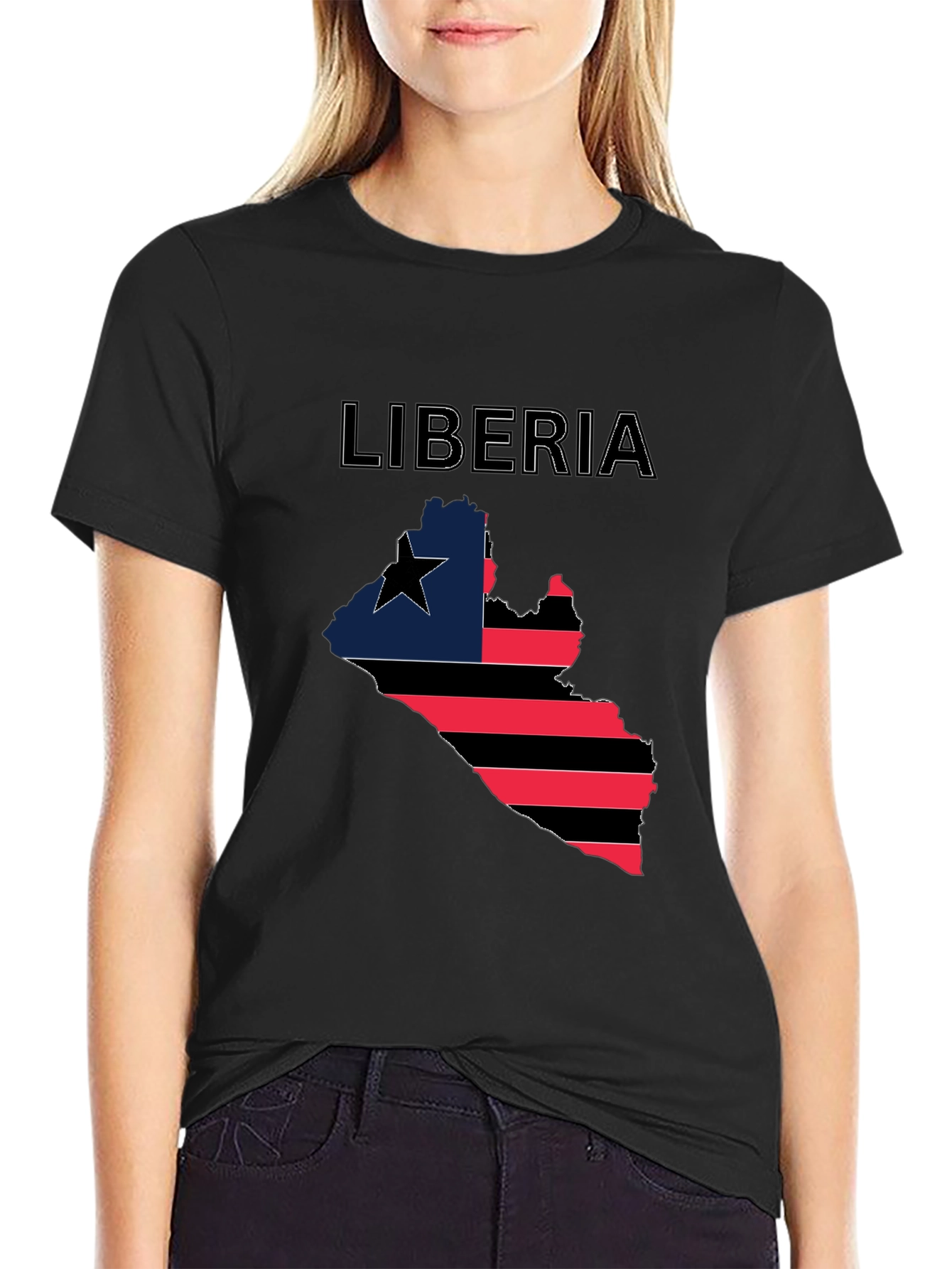 Liberia Flag Map T-Shirt - Black Pride Tee