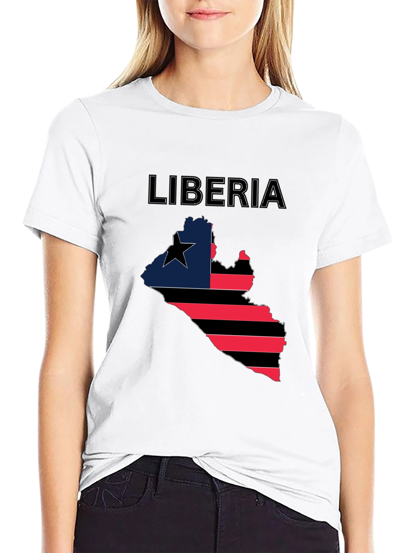 Liberia Flag Map T-Shirt - Black Pride Tee