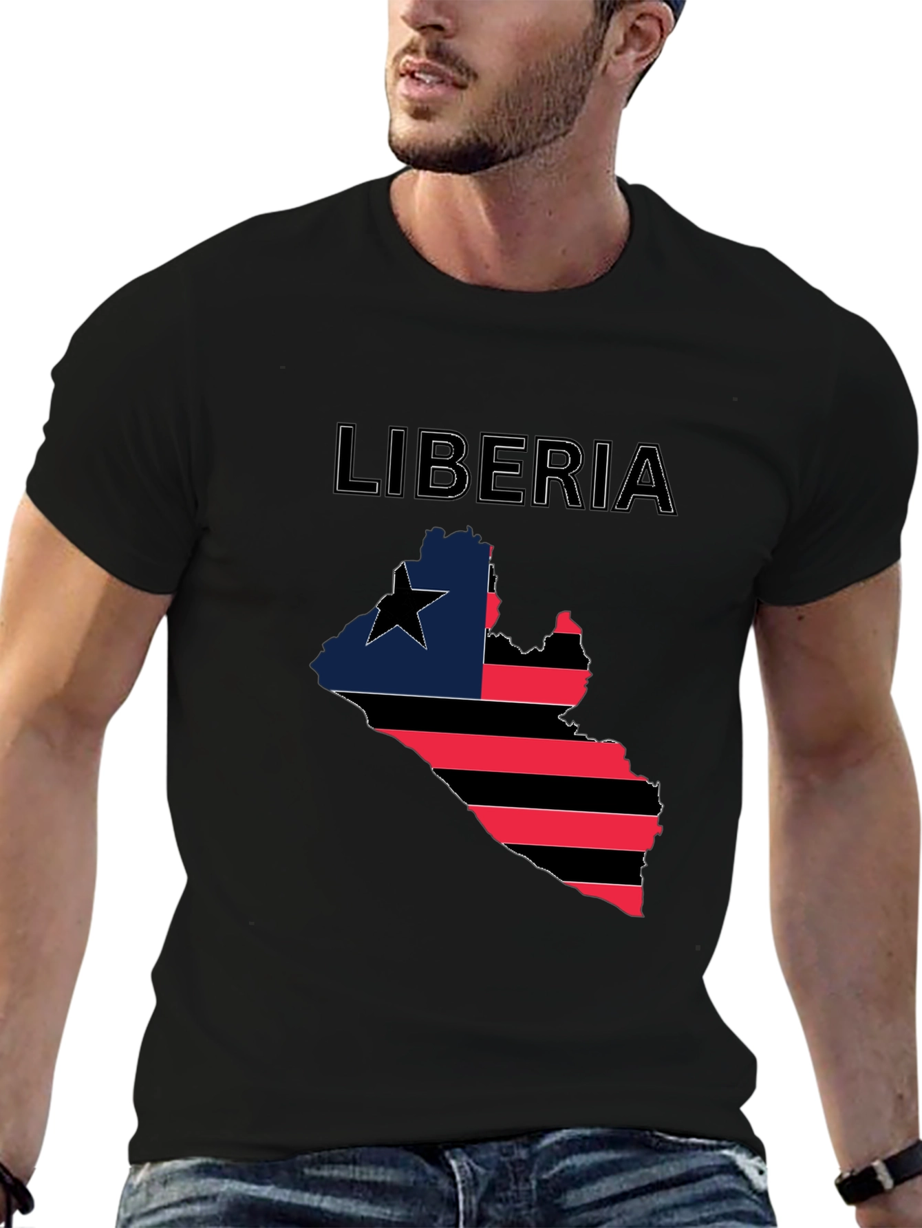 Liberia Flag Map T-Shirt - Black Pride Tee