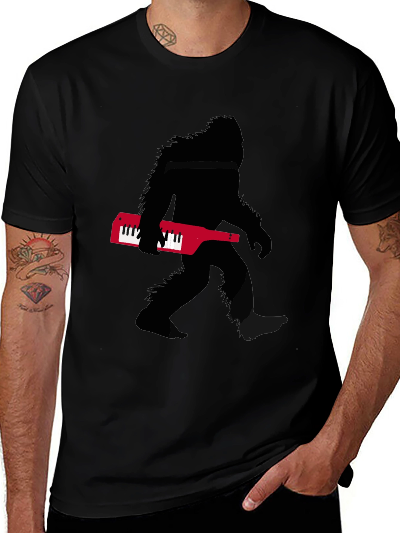 Sasquatch Keytar T-Shirt - Black Novelty Tee