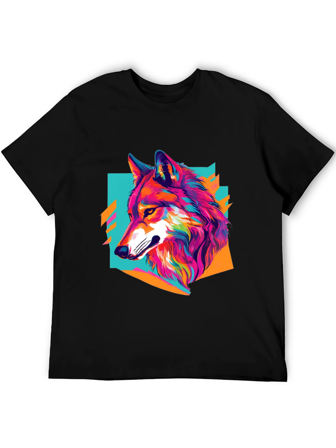 Vibrant Wolf Graphic Tee - Black Cotton Blend Shirt