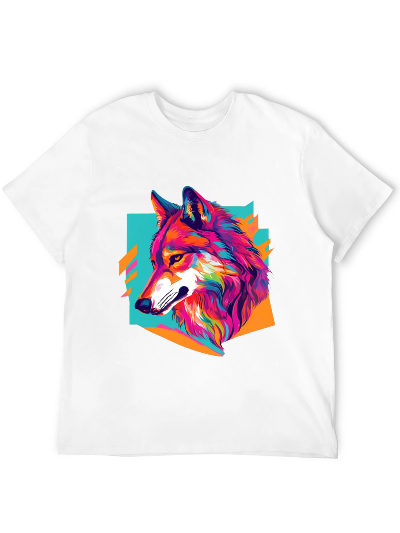 Vibrant Wolf Graphic Tee - Black Cotton Blend Shirt