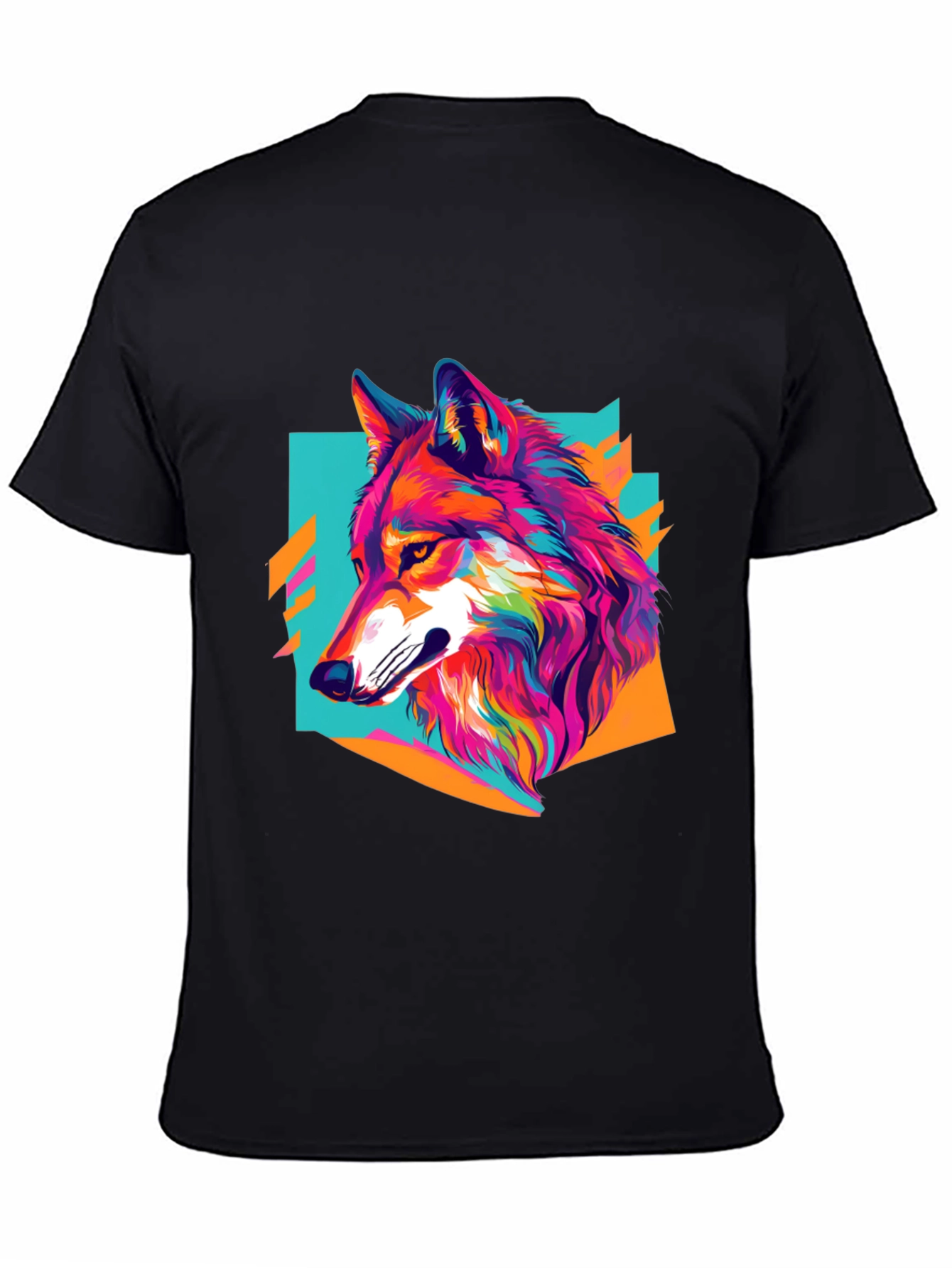 Vibrant Wolf Graphic Tee - Black Cotton Blend Shirt