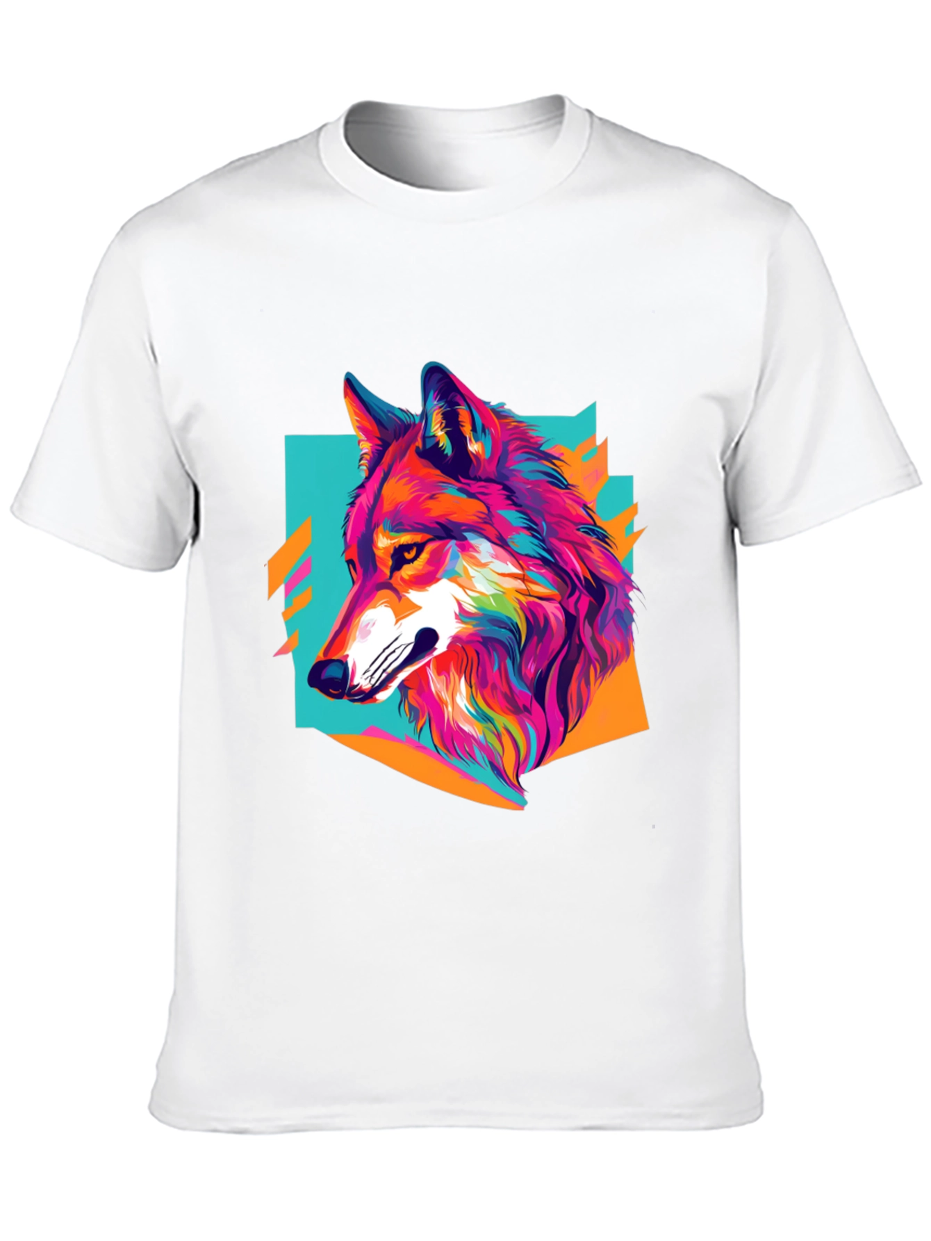 Vibrant Wolf Graphic Tee - Black Cotton Blend Shirt