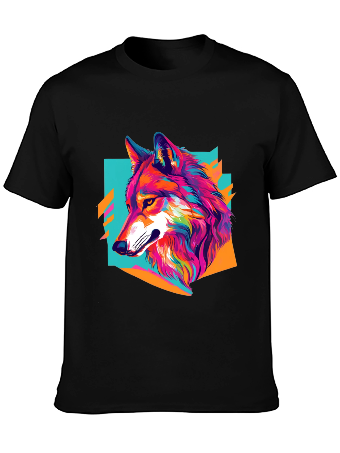 Vibrant Wolf Graphic Tee - Black Cotton Blend Shirt