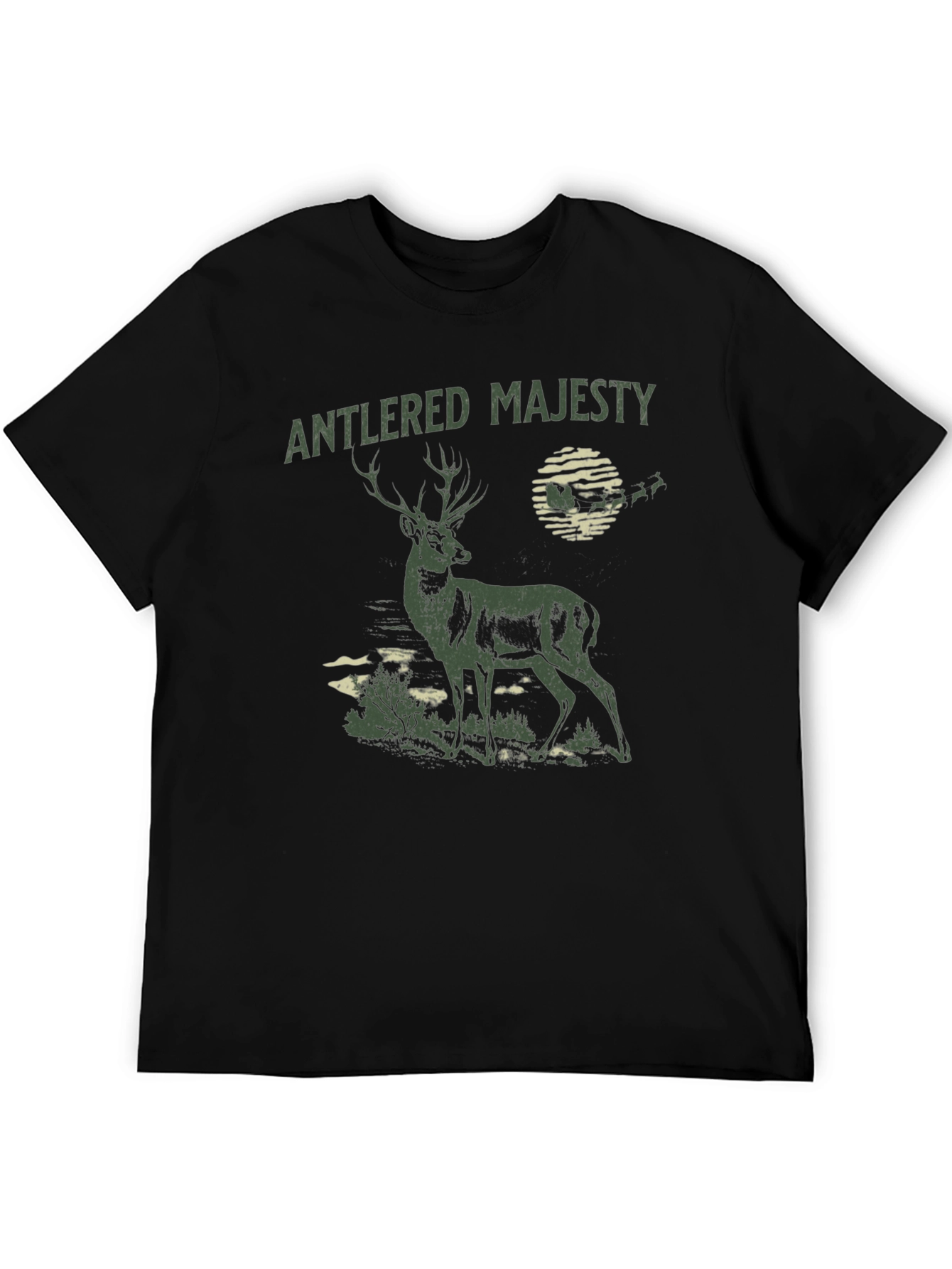 Antlered Majesty Graphic Tee - Black Cotton T-Shirt