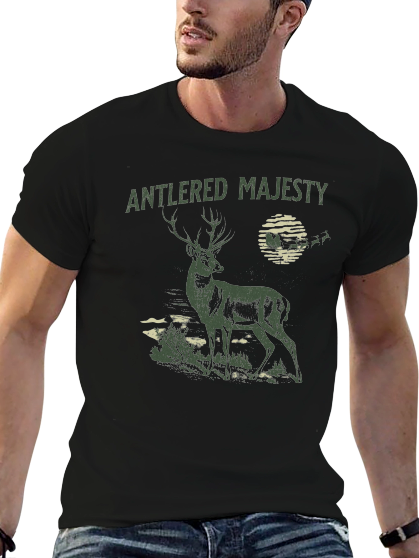 Antlered Majesty Graphic Tee - Black Cotton T-Shirt