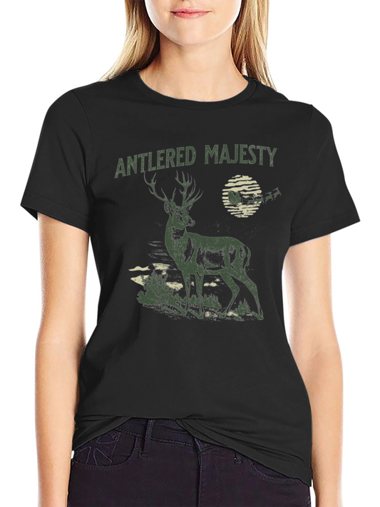 Antlered Majesty Graphic Tee - Black Cotton T-Shirt