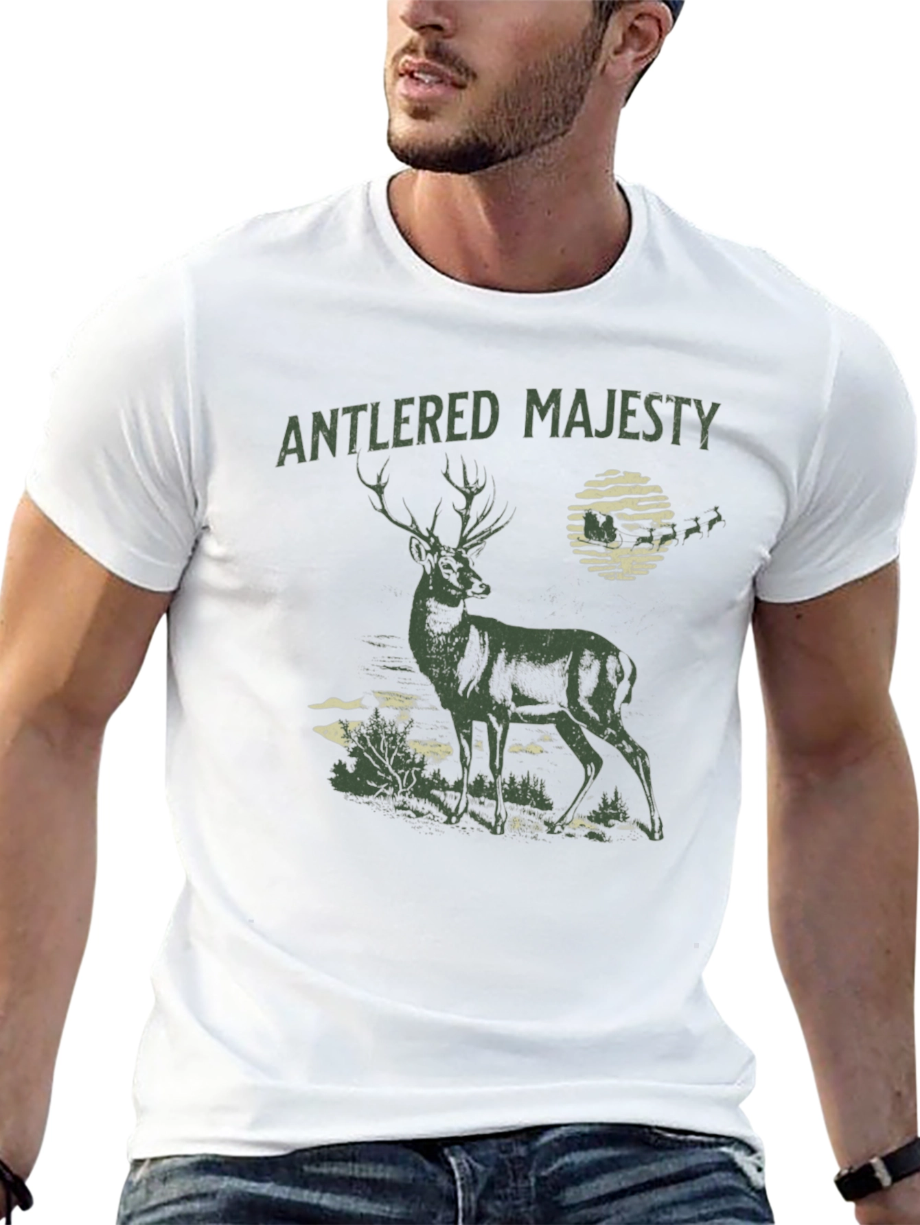 Antlered Majesty Graphic Tee - Black Cotton T-Shirt