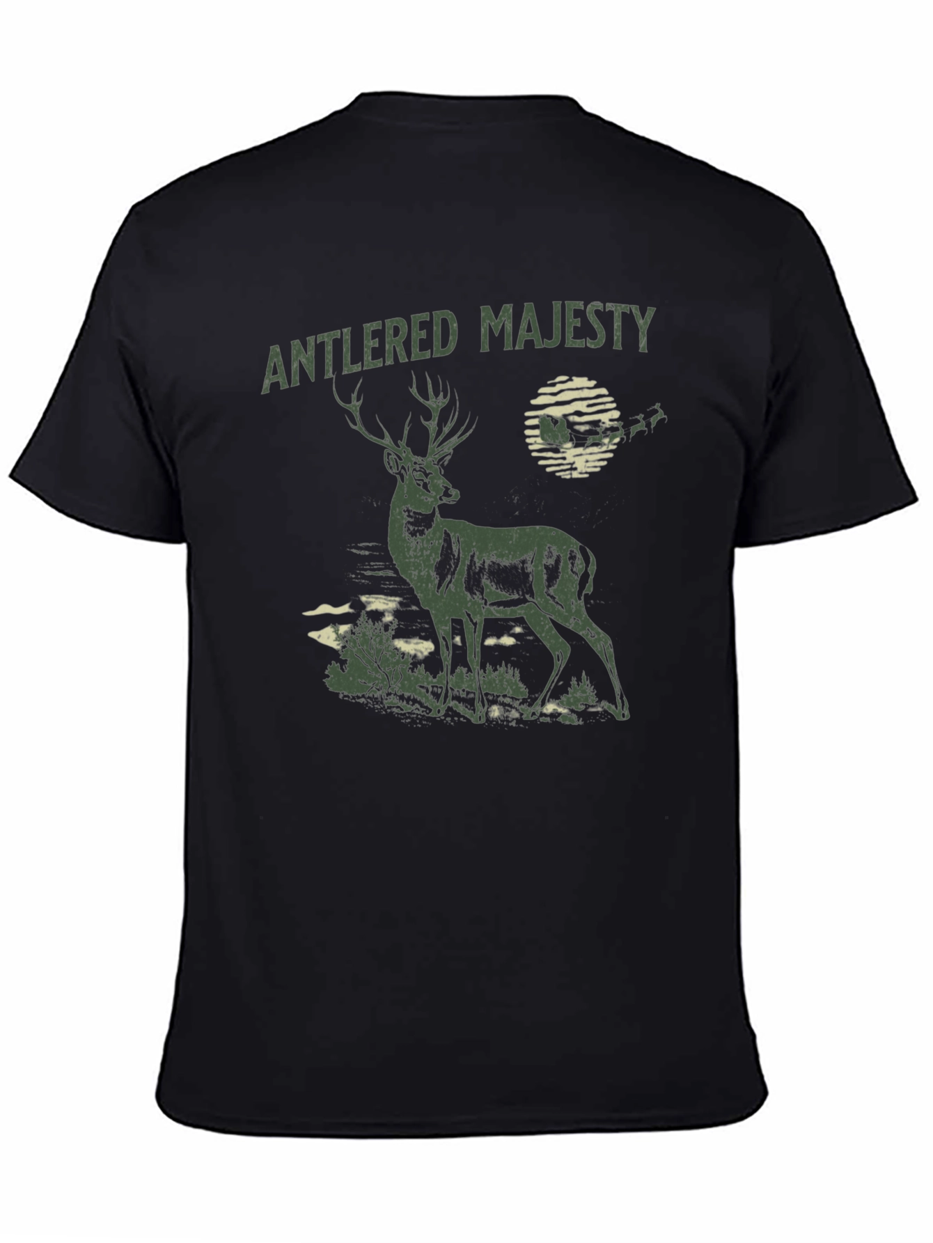Antlered Majesty Graphic Tee - Black Cotton T-Shirt