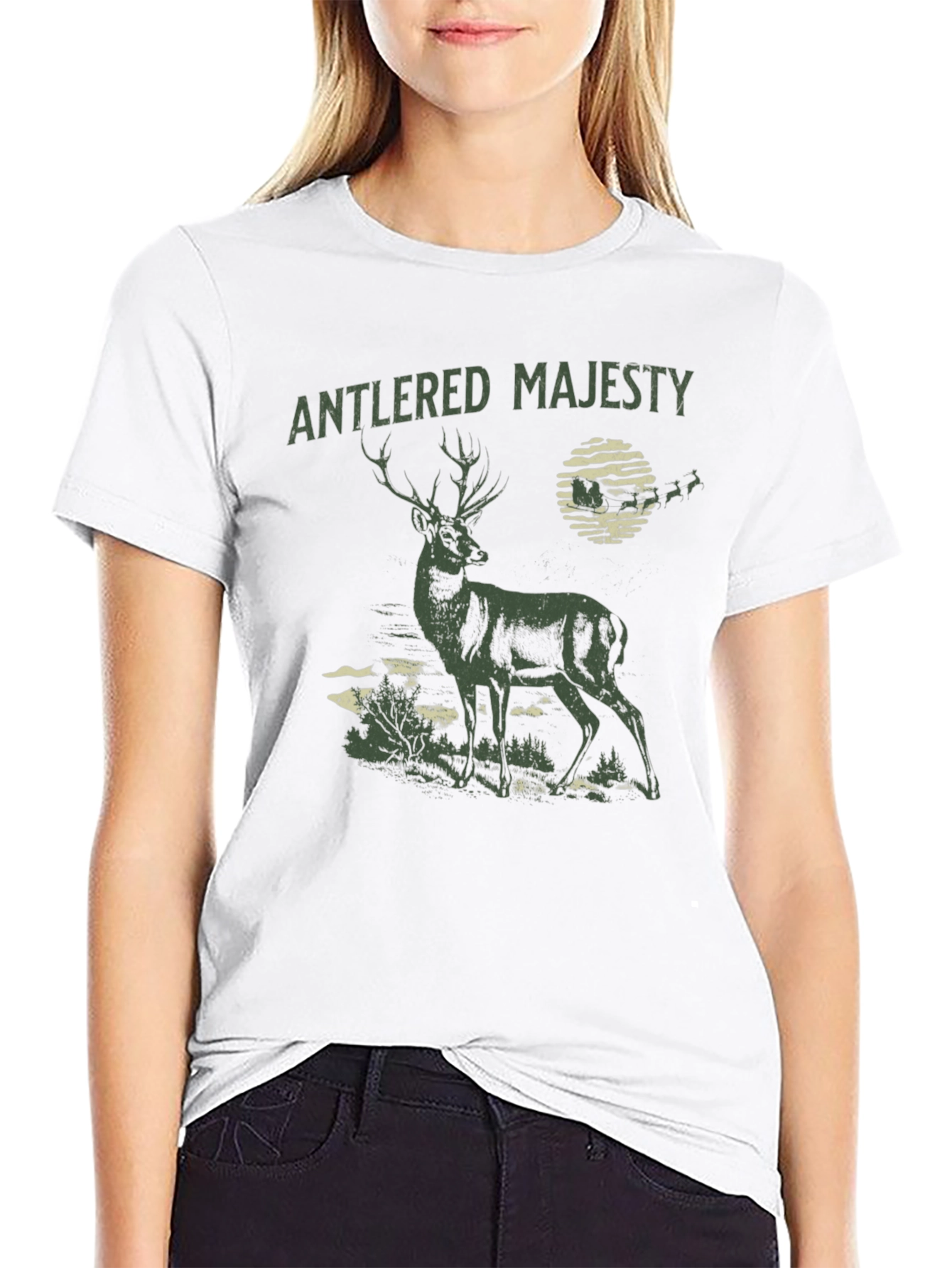 Antlered Majesty Graphic Tee - Black Cotton T-Shirt