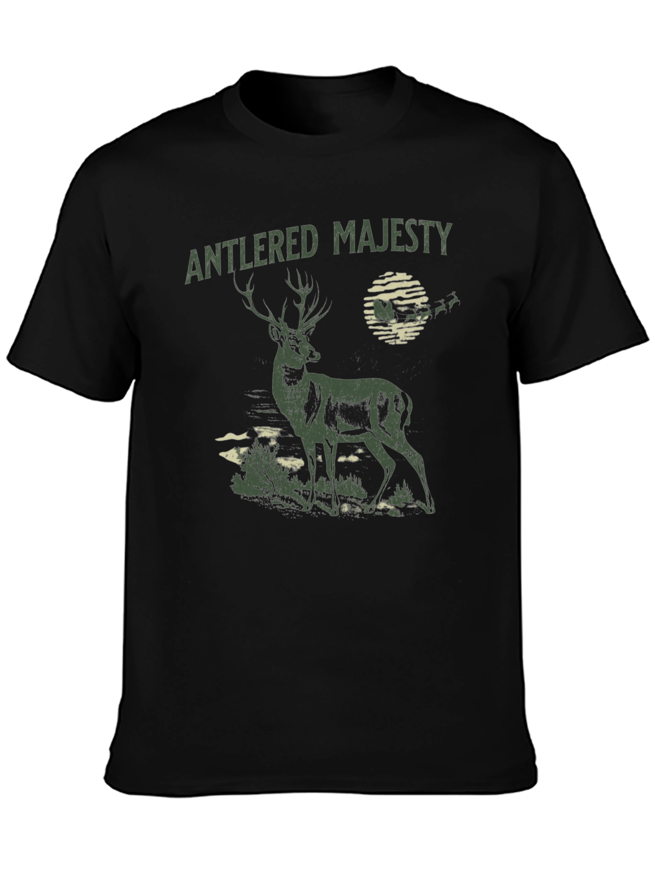 Antlered Majesty Graphic Tee - Black Cotton T-Shirt