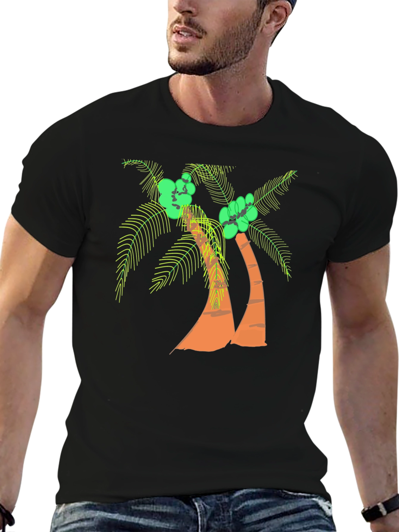 Tropical Palm Tree Black Graphic Tee