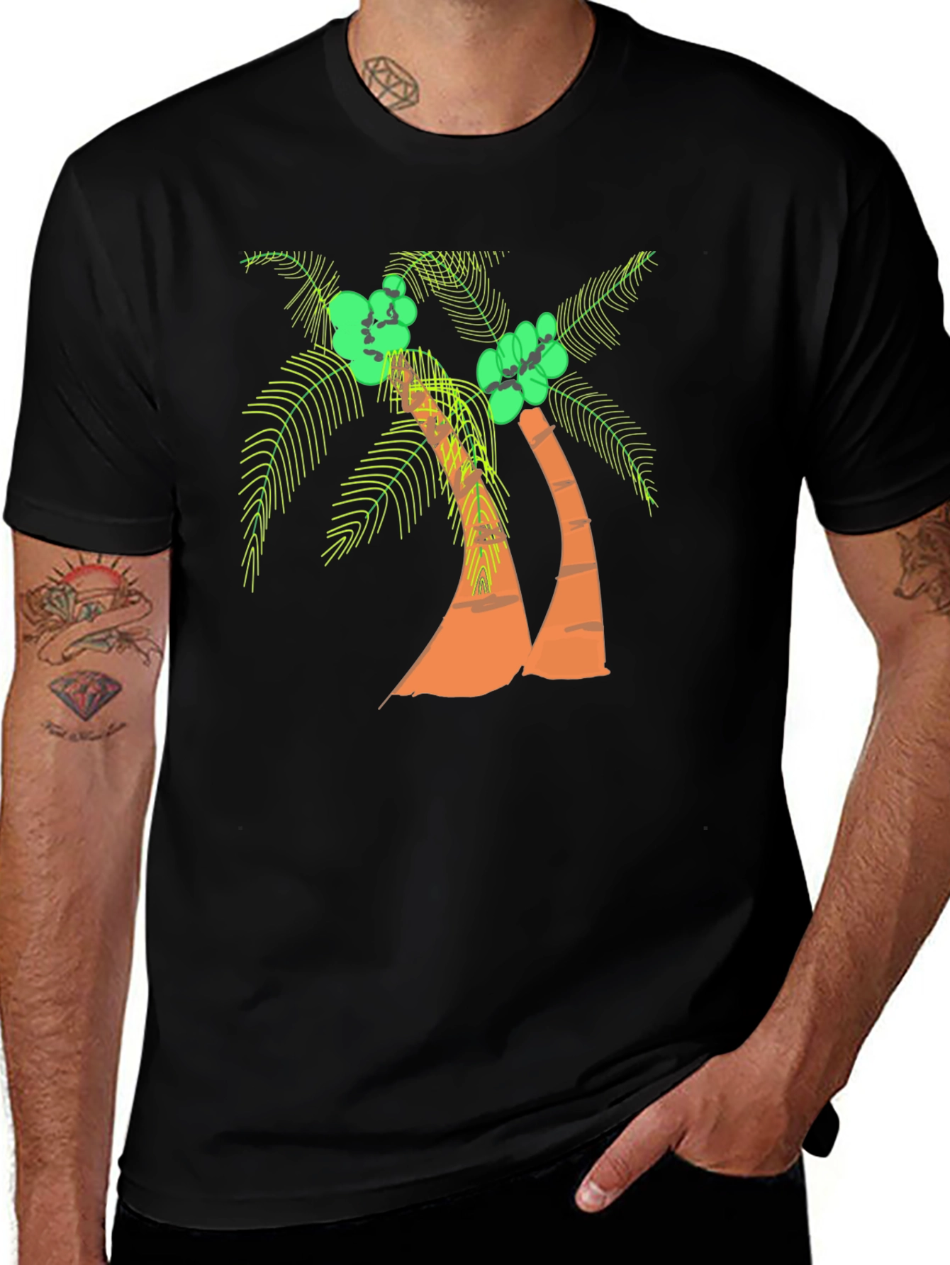 Tropical Palm Tree Black Graphic Tee