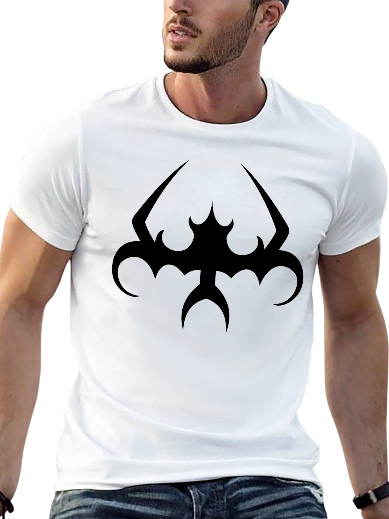 Black Tee with Tribal Bat Design