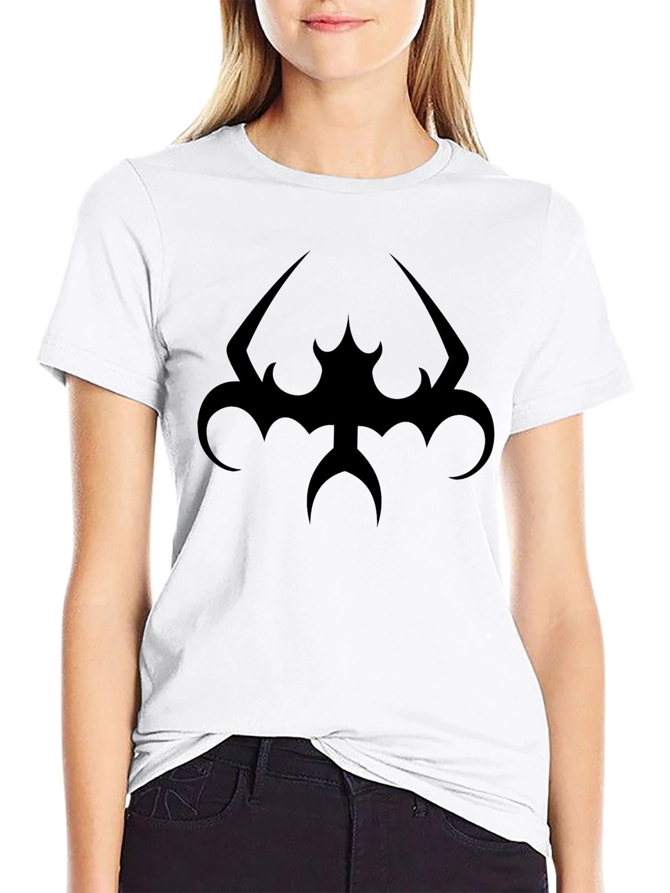 Black Tee with Tribal Bat Design