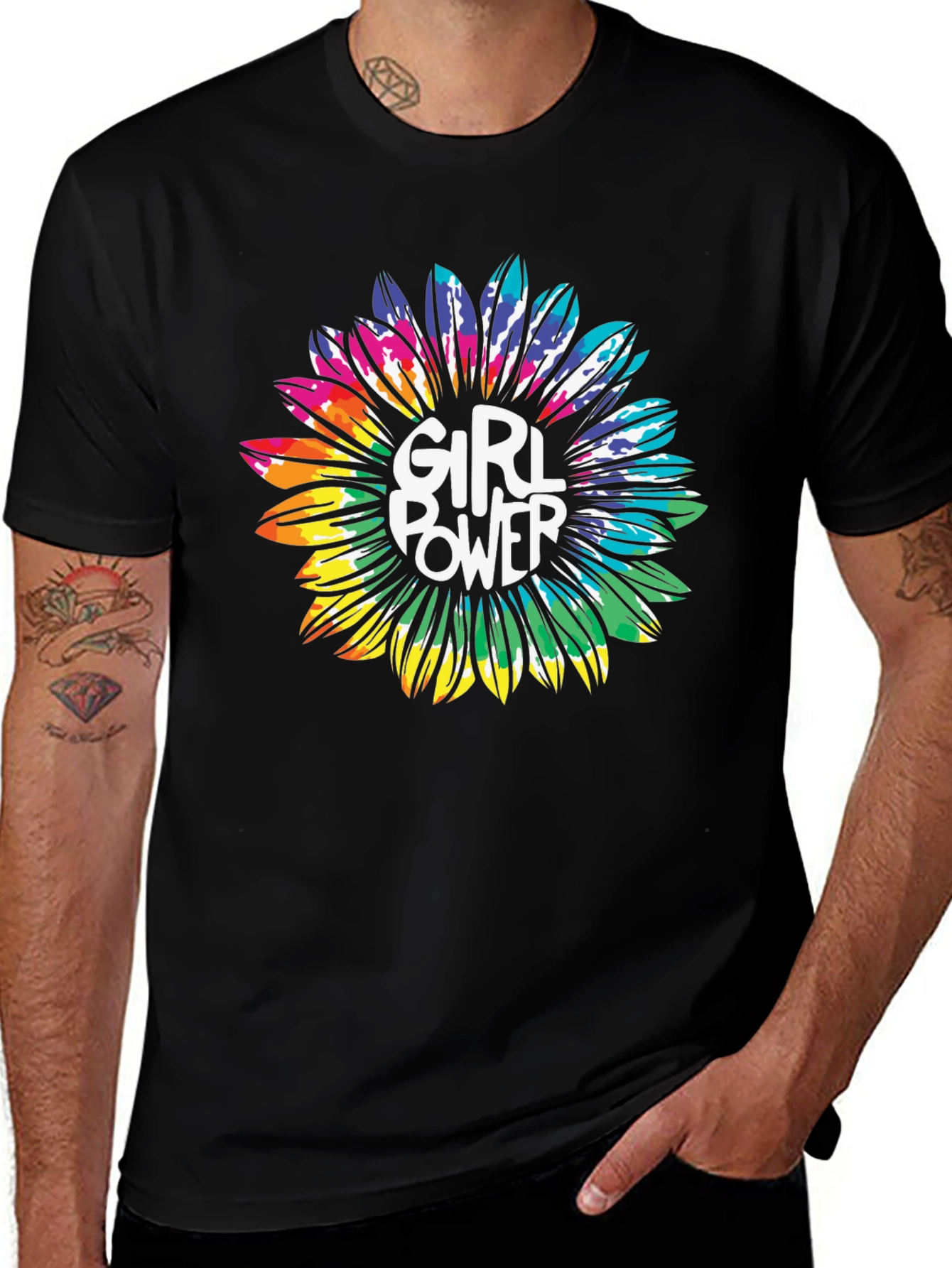 Girl Power Sunflower Graphic Tee - Black T-Shirt