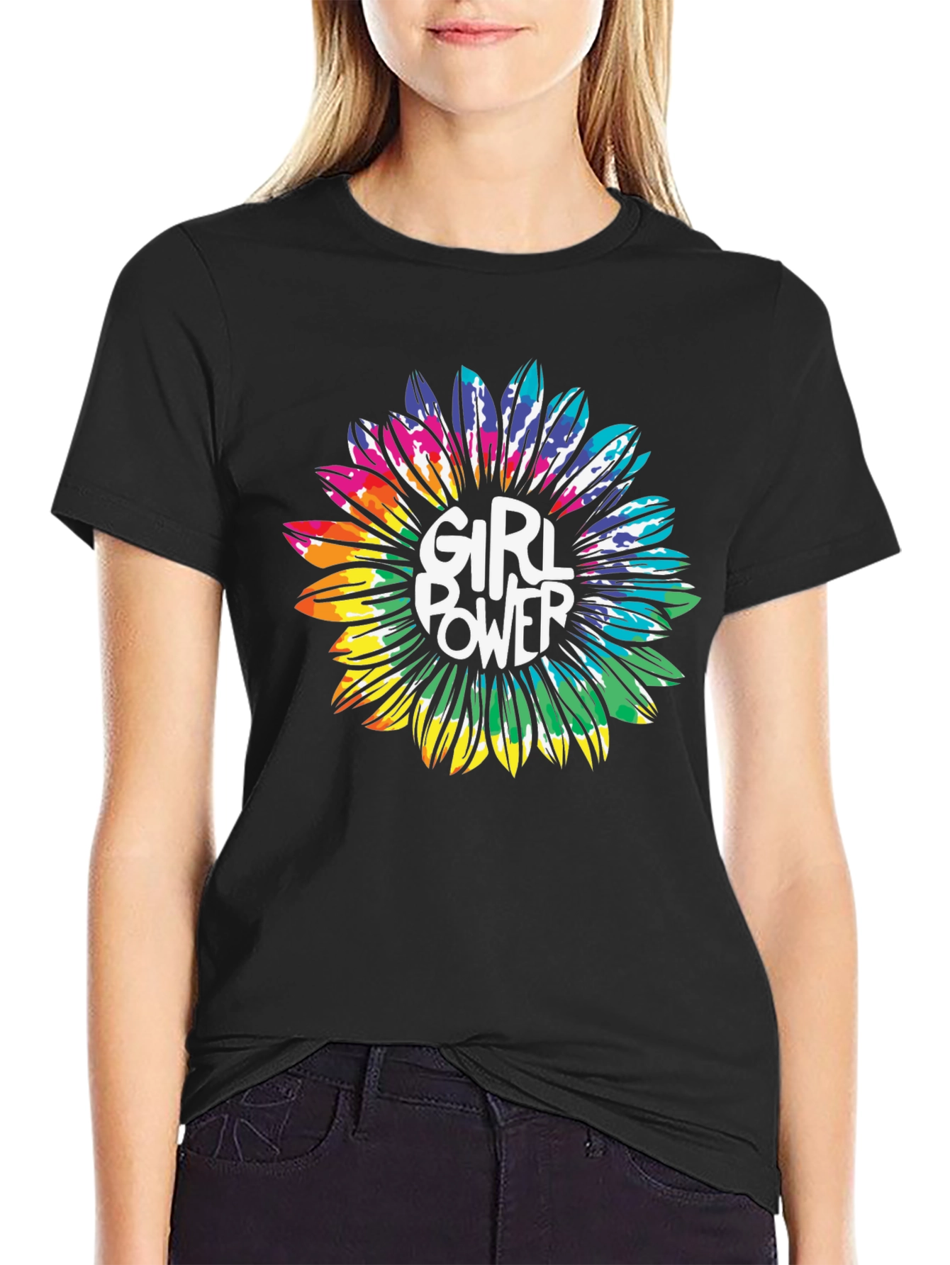Girl Power Sunflower Graphic Tee - Black T-Shirt