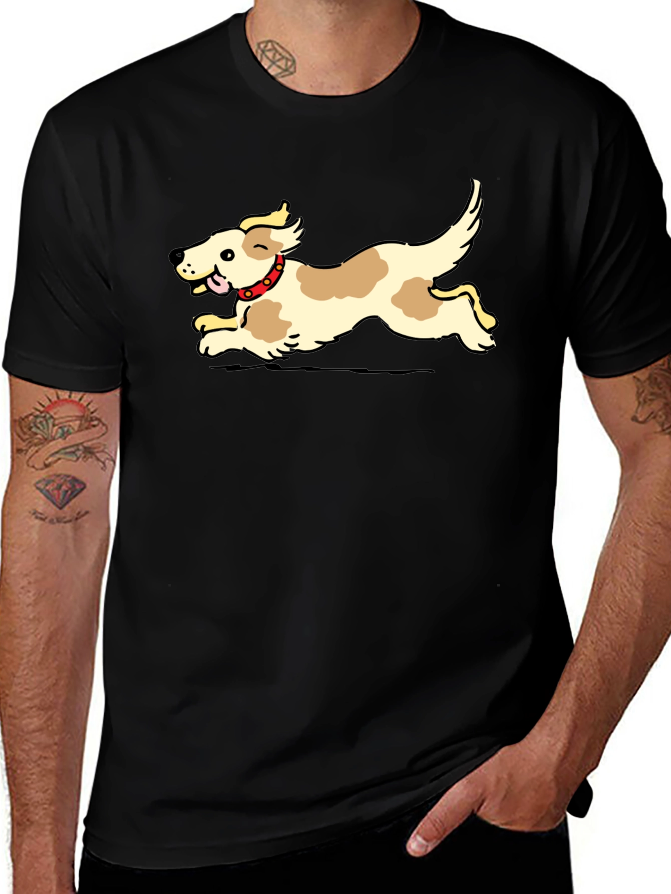 Dog Graphic Black T-Shirt - Playful Pup Tee