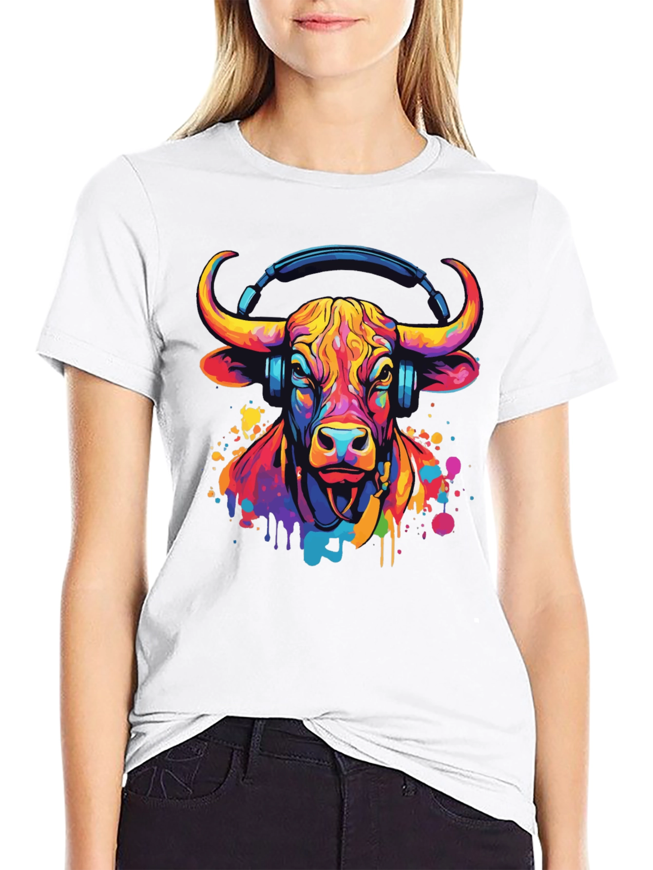 Cool Bull with Headphones Graphic Tee