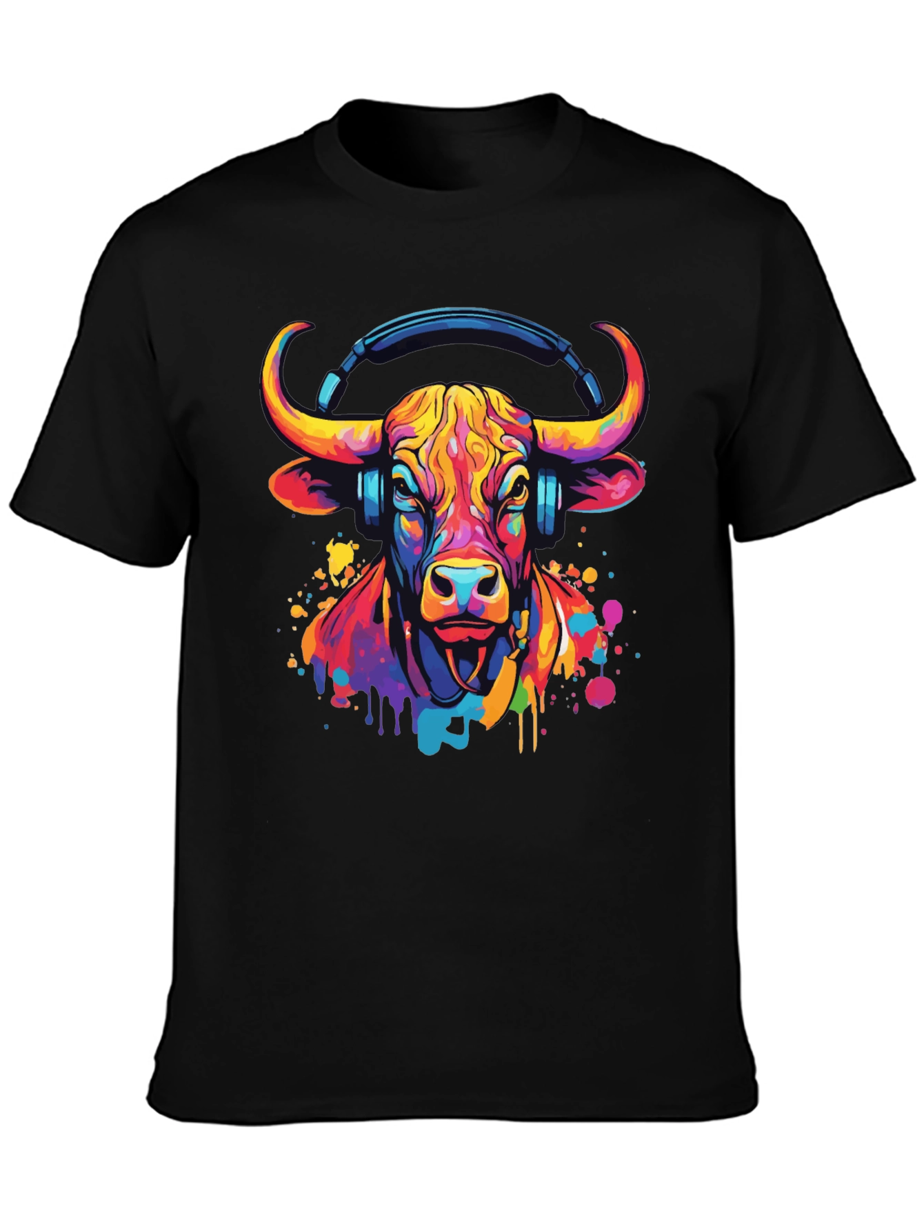 Cool Bull with Headphones Graphic Tee