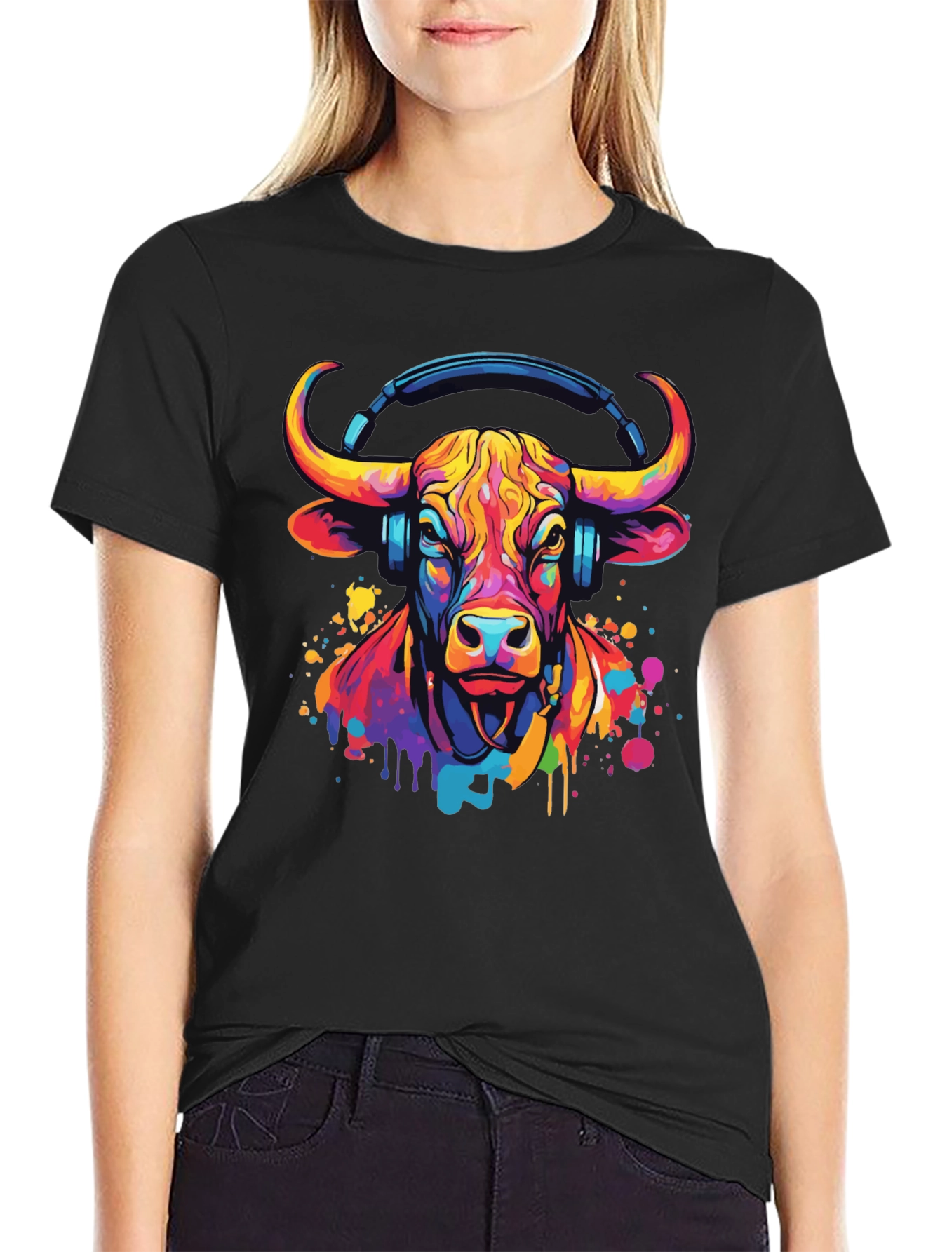Cool Bull with Headphones Graphic Tee