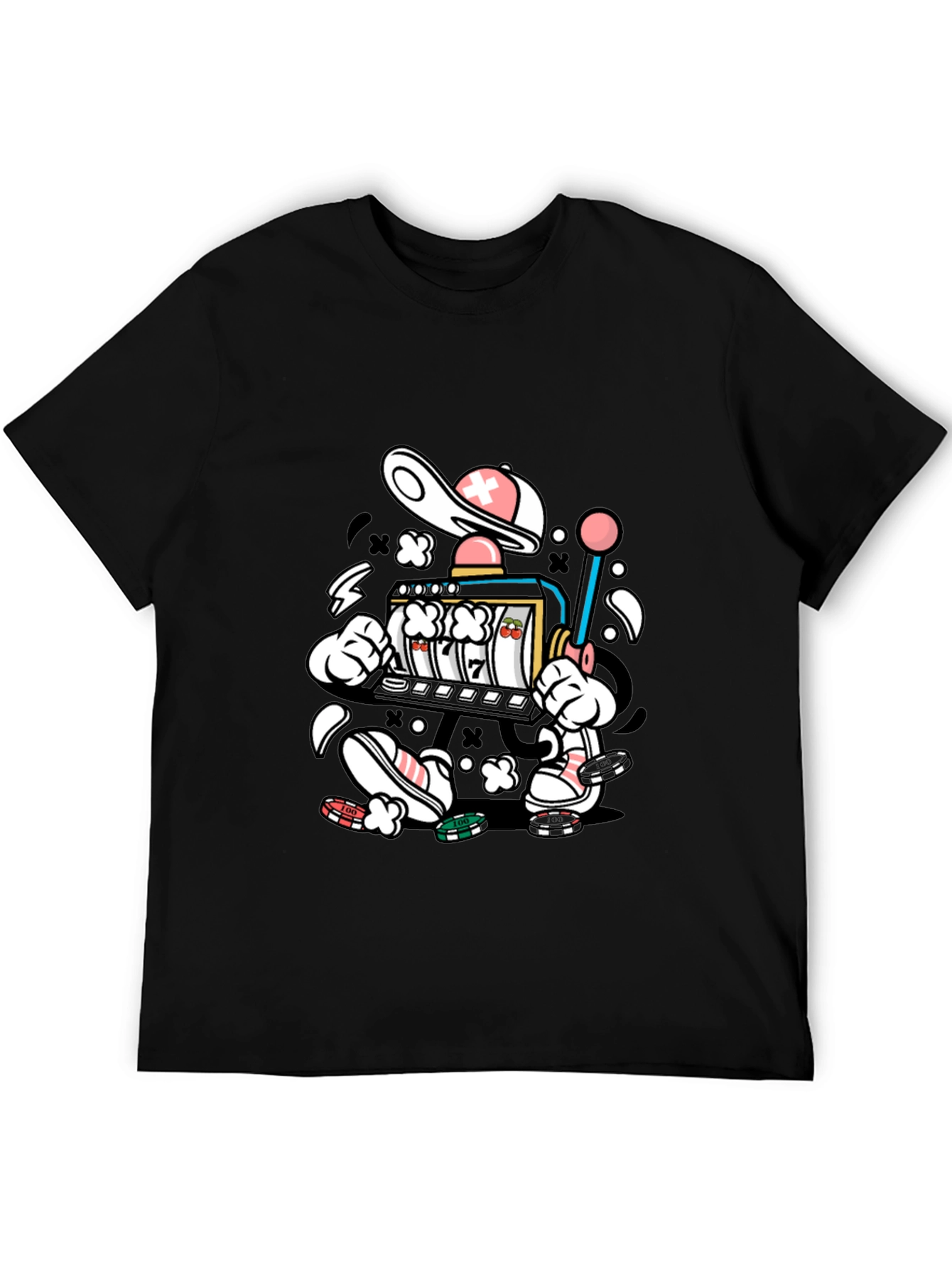 Cartoon Slot Machine Graphic Tee - Black