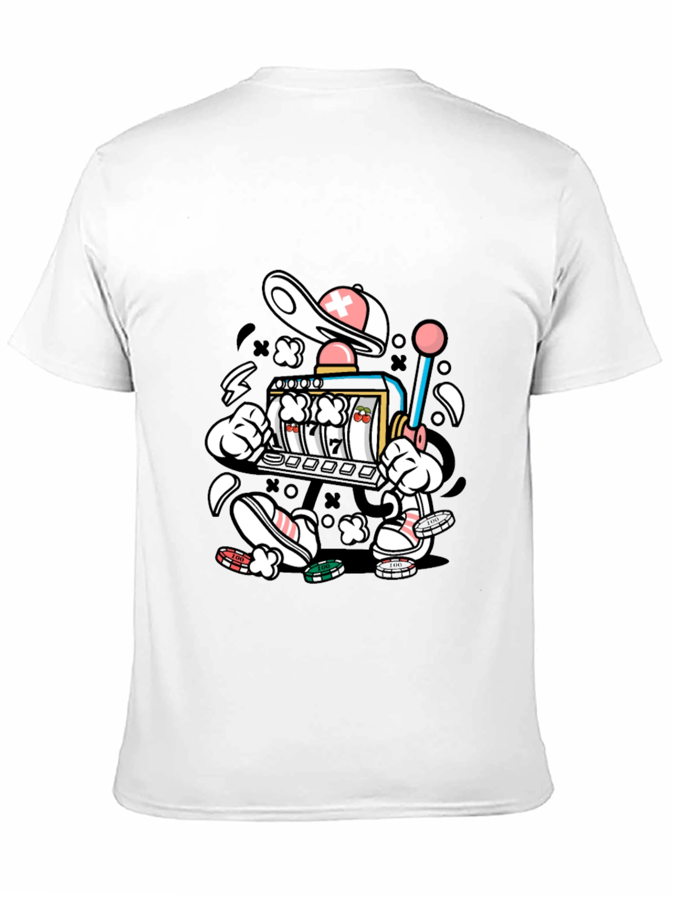 Cartoon Slot Machine Graphic Tee - Black