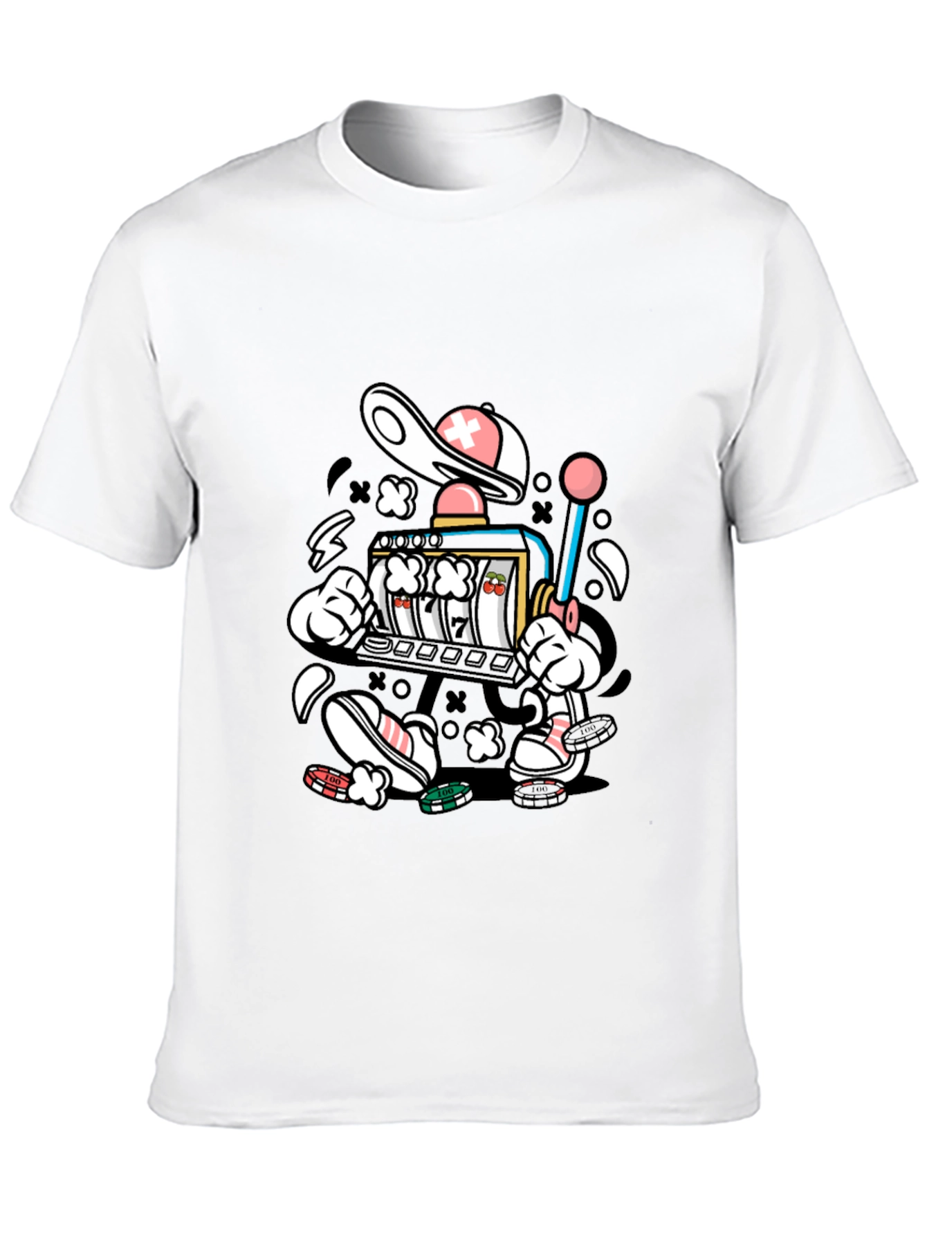 Cartoon Slot Machine Graphic Tee - Black