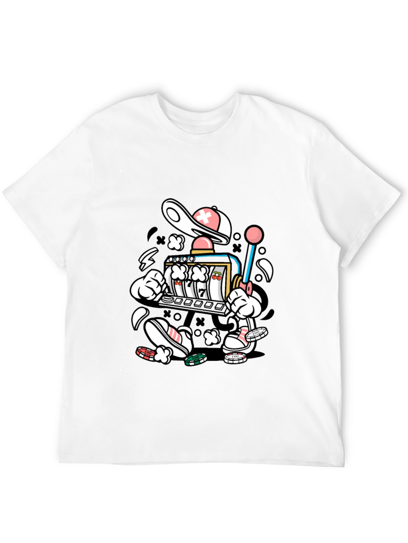 Cartoon Slot Machine Graphic Tee - Black