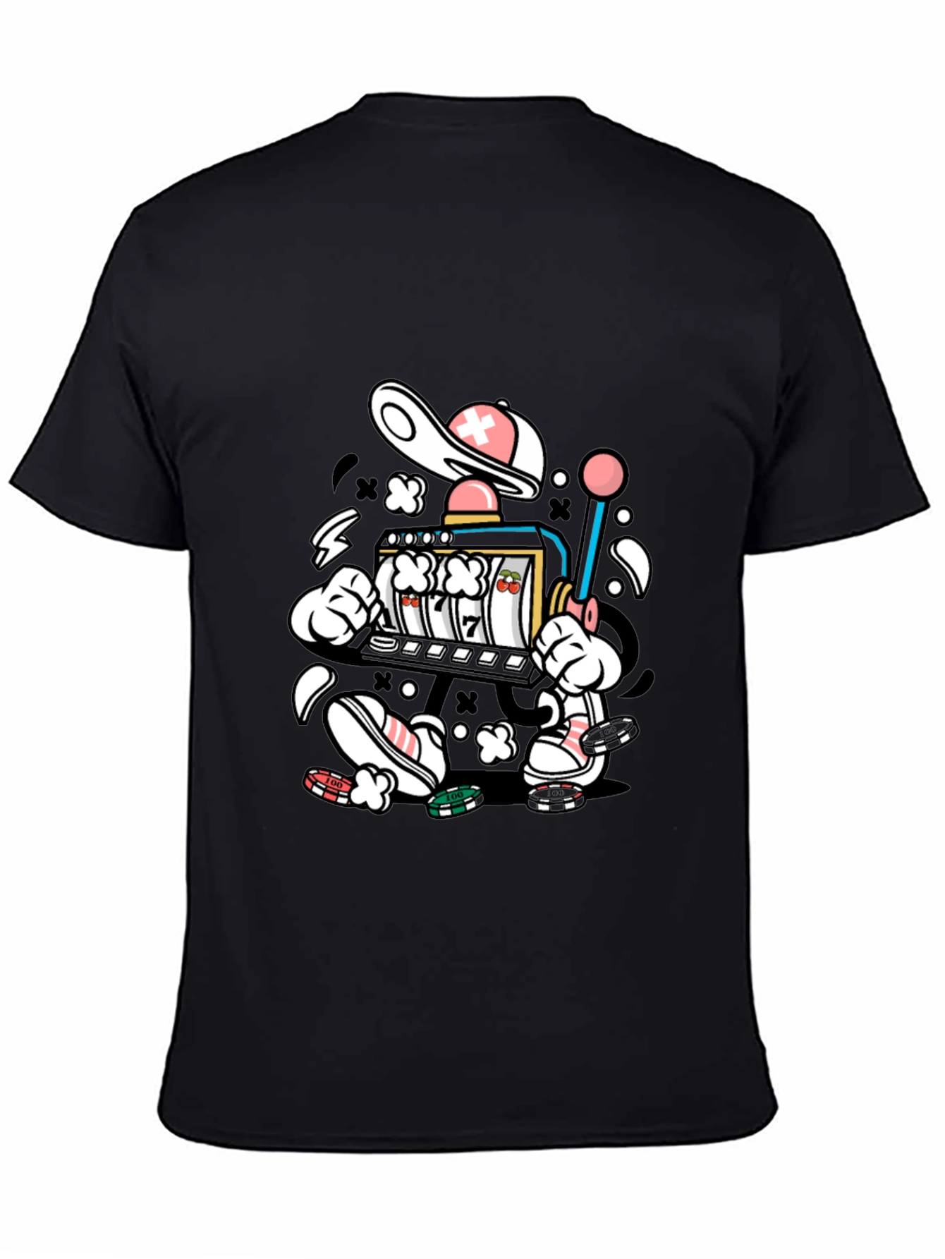 Cartoon Slot Machine Graphic Tee - Black