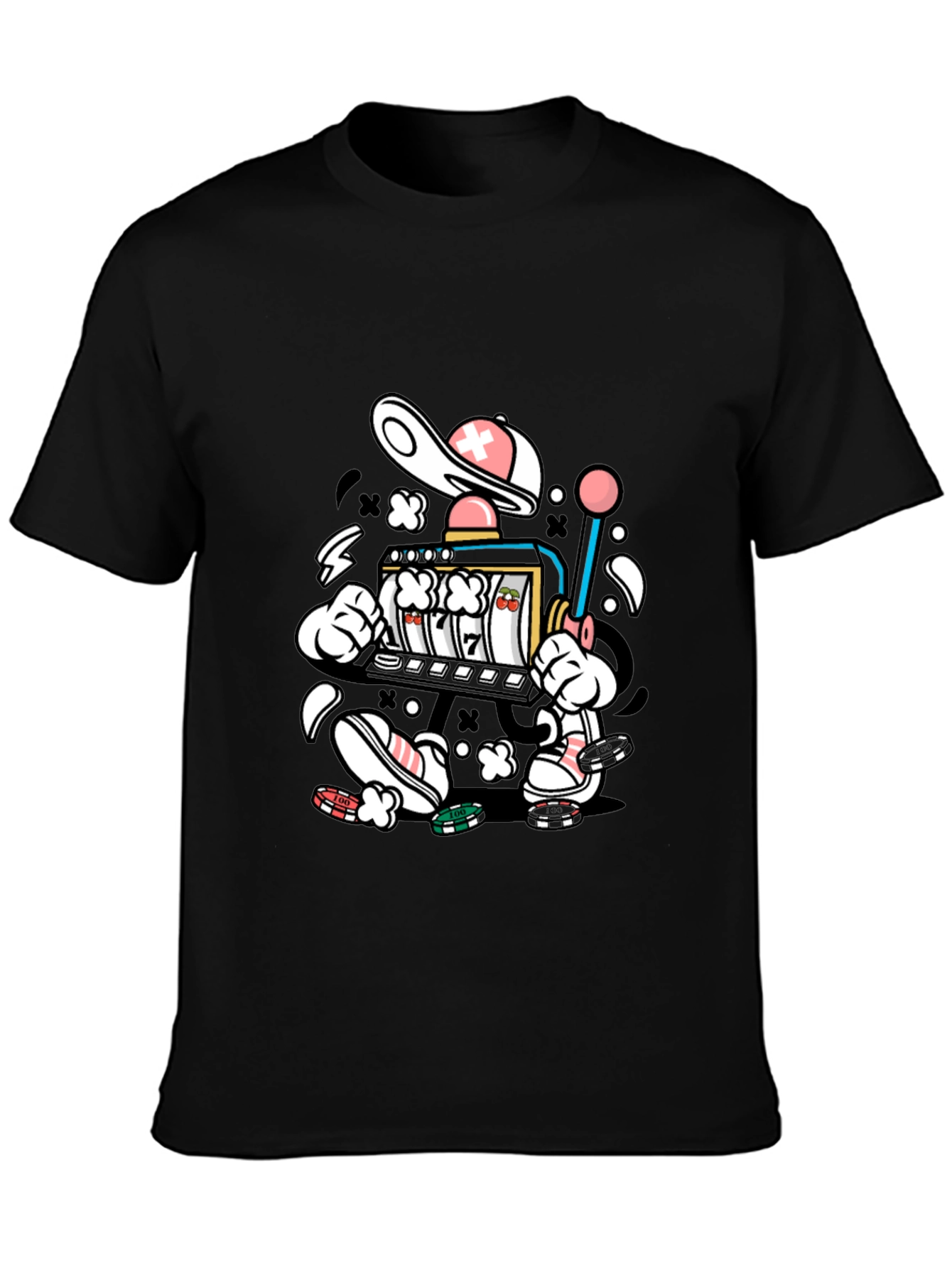 Cartoon Slot Machine Graphic Tee - Black