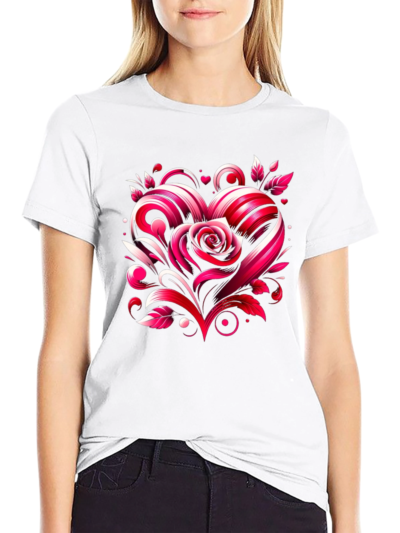 Heart Rose Graphic Tee - Valentines Day Shirt