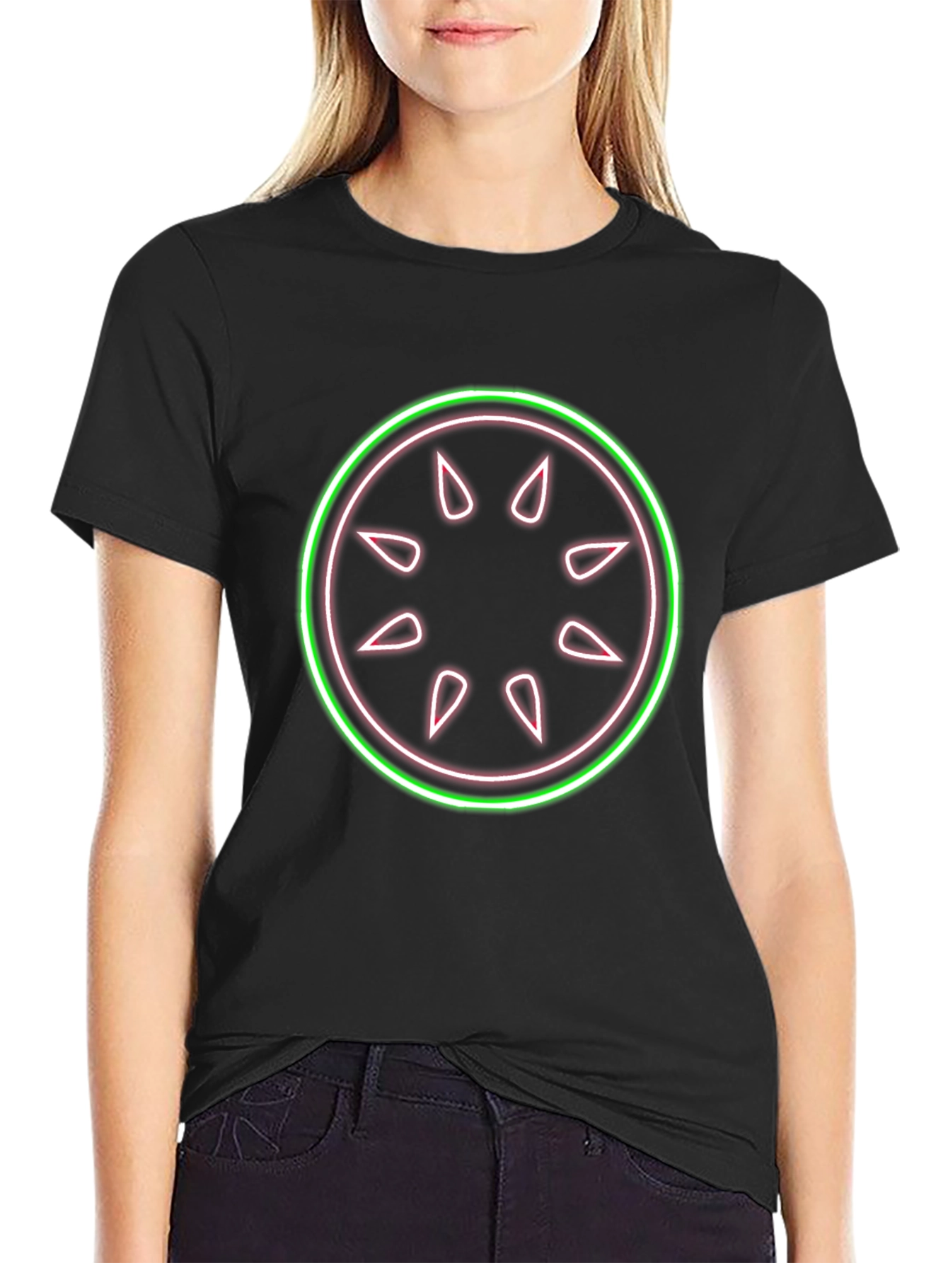 Neon Fruit Slice Graphic Black T-Shirt