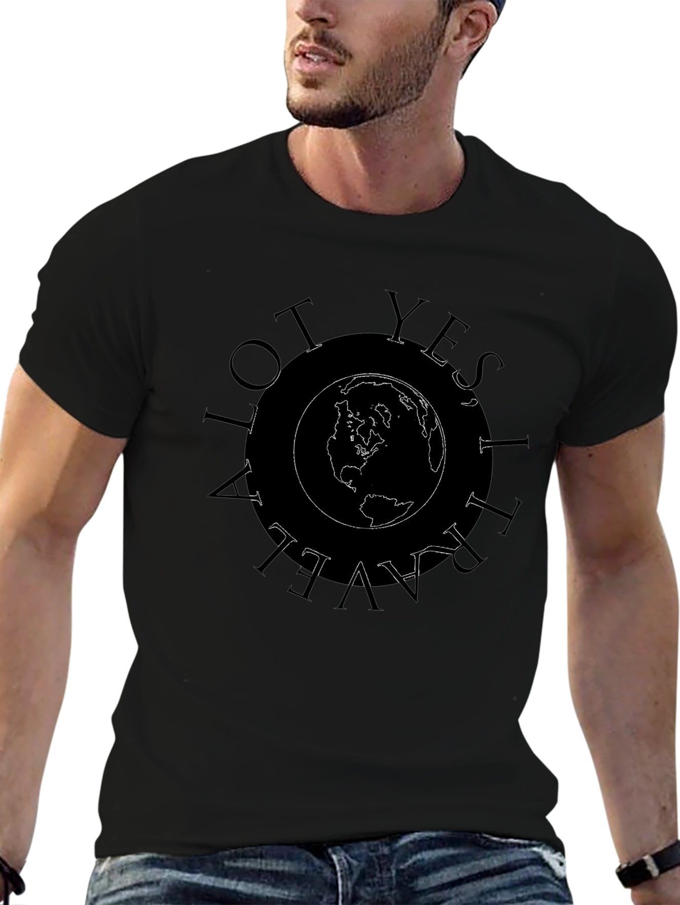 Travel Globe Graphic T-Shirt - Black