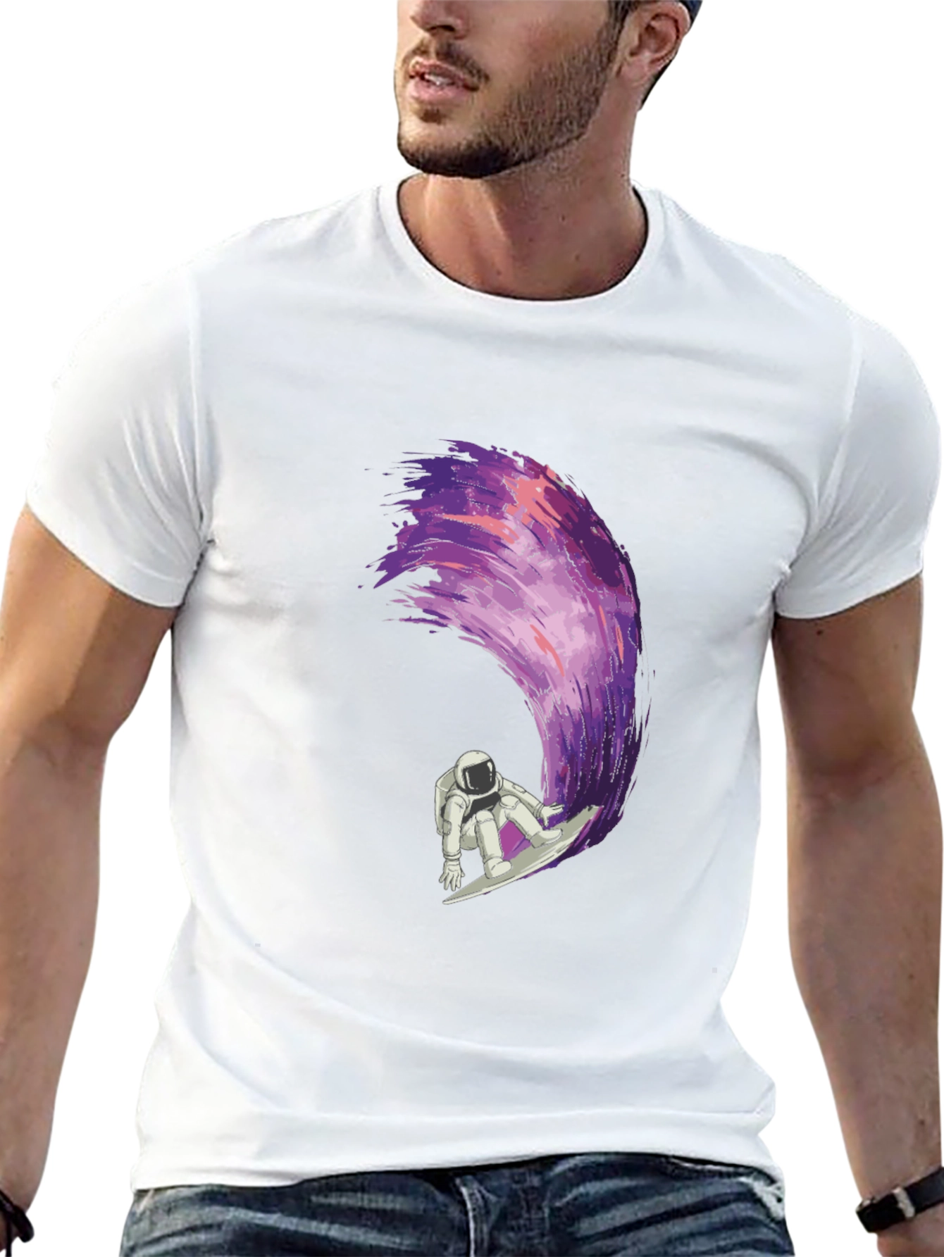 Astronaut Surfing Galaxy Wave Graphic T-Shirt