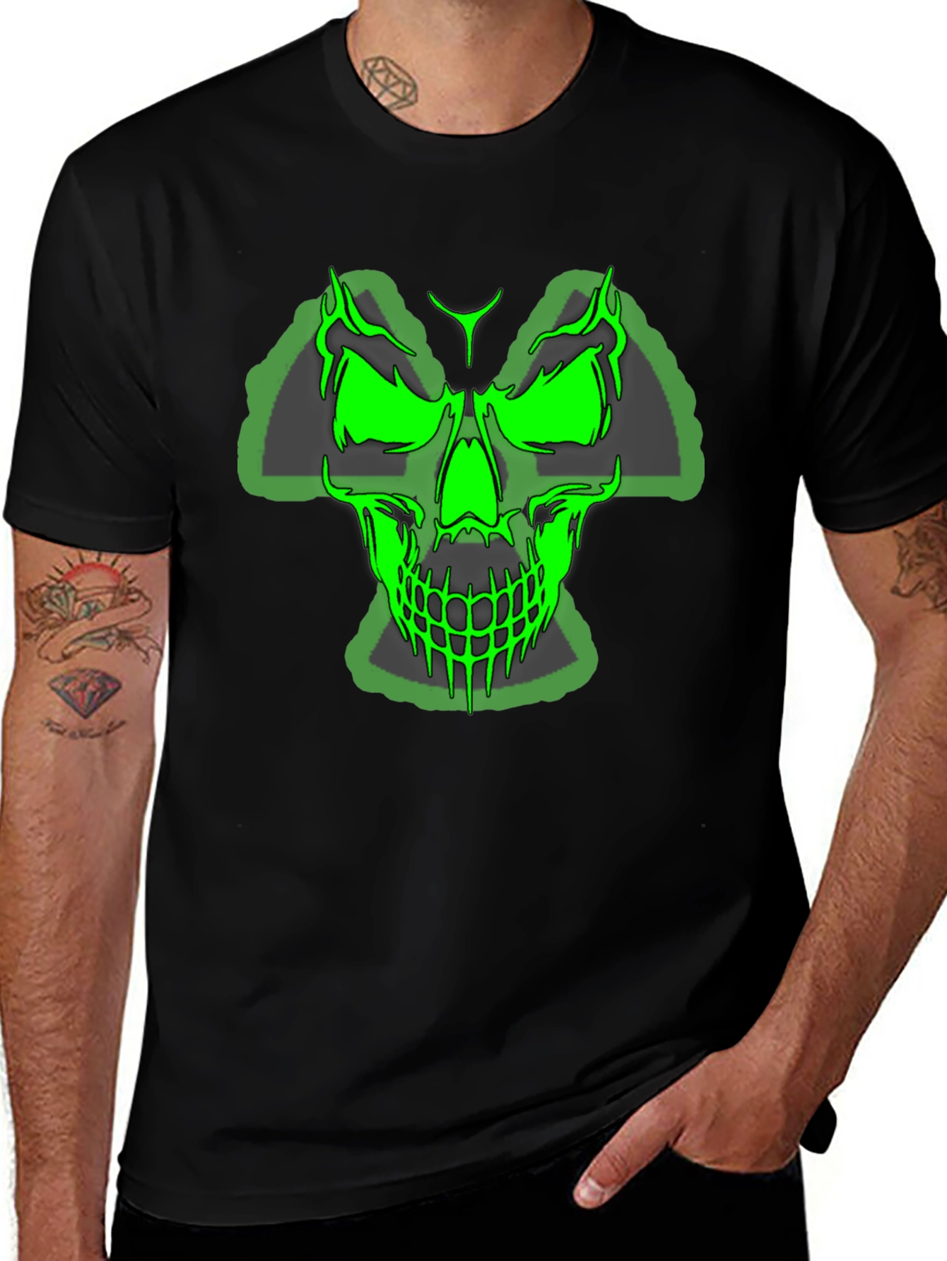 Green Skull Graphic Tee - Mens Black T-Shirt