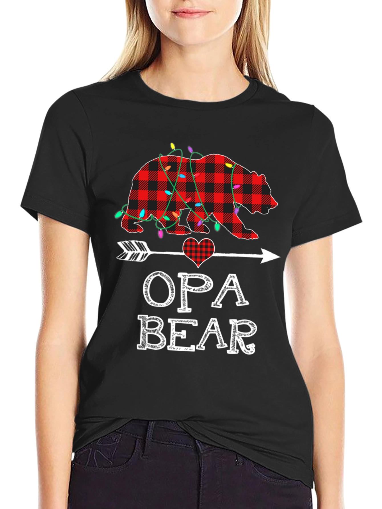 Opa Bear Plaid Christmas Lights T-Shirt