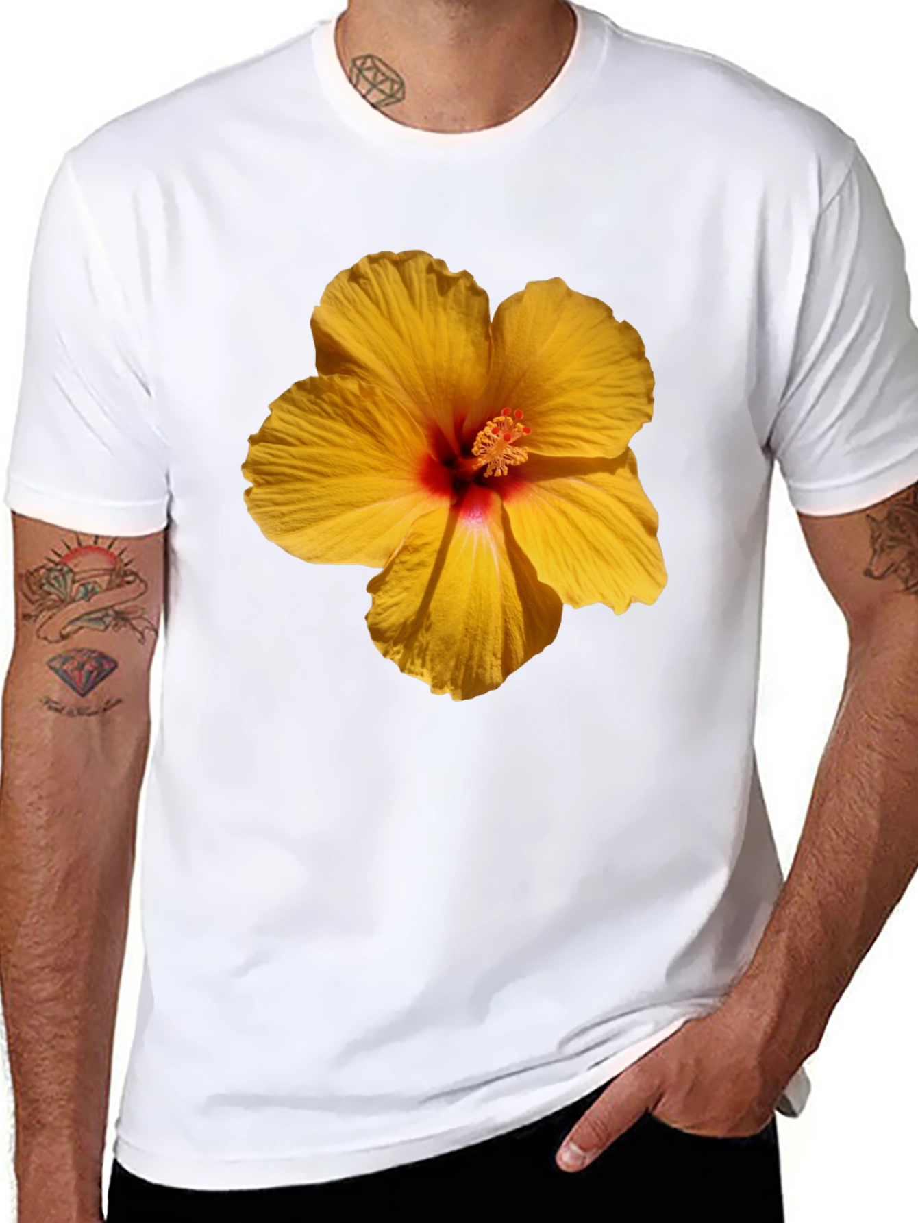 Hibiscus Flower Graphic Tee - Casual Black T-Shirt