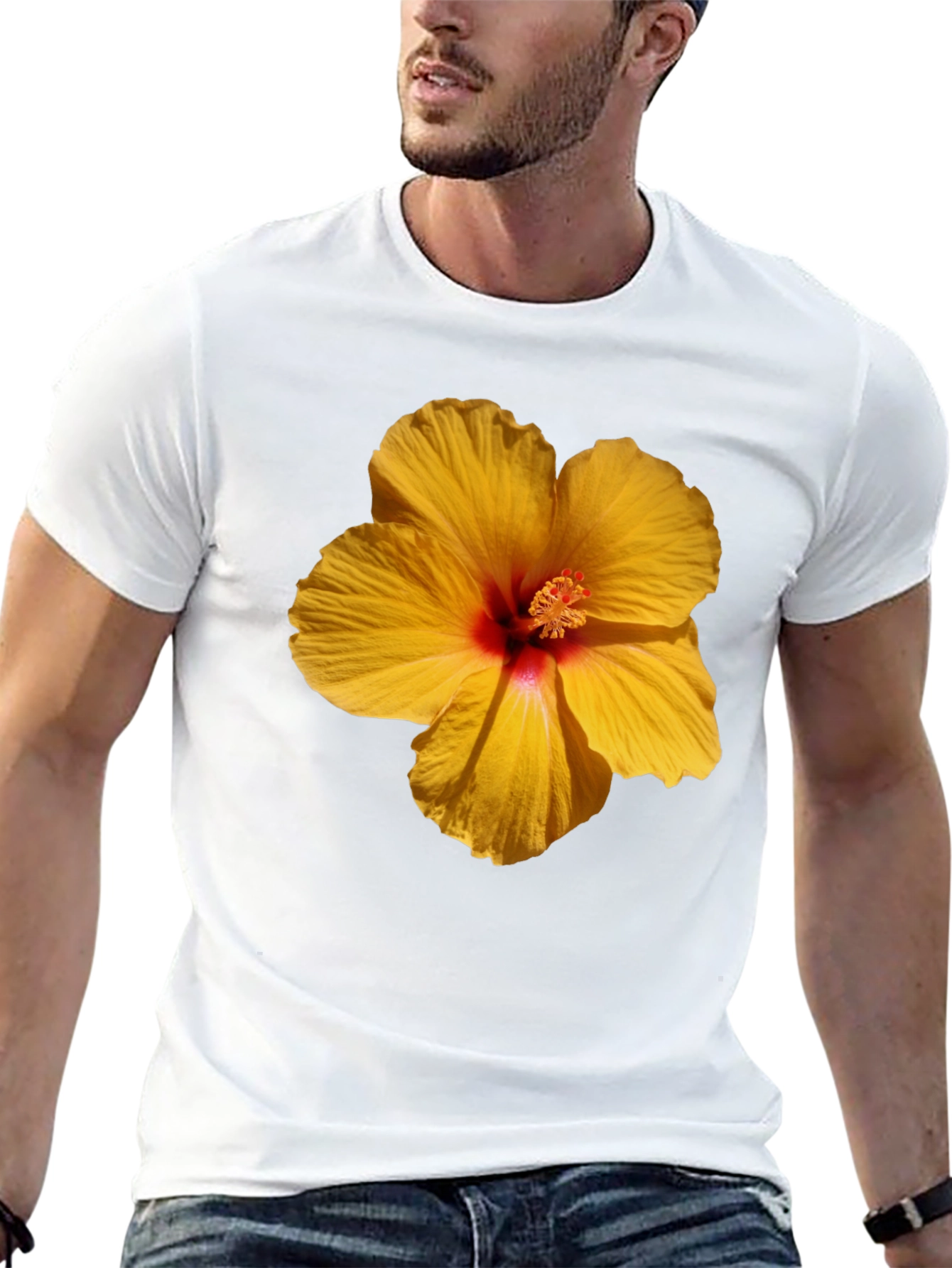 Hibiscus Flower Graphic Tee - Casual Black T-Shirt