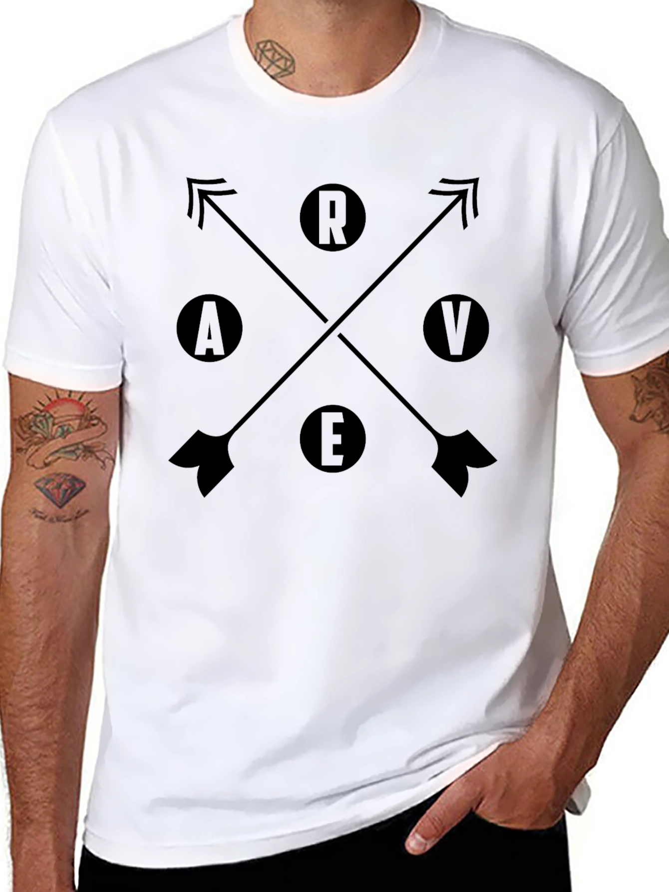 Retro Black Arrow & Letter Graphic T-Shirt