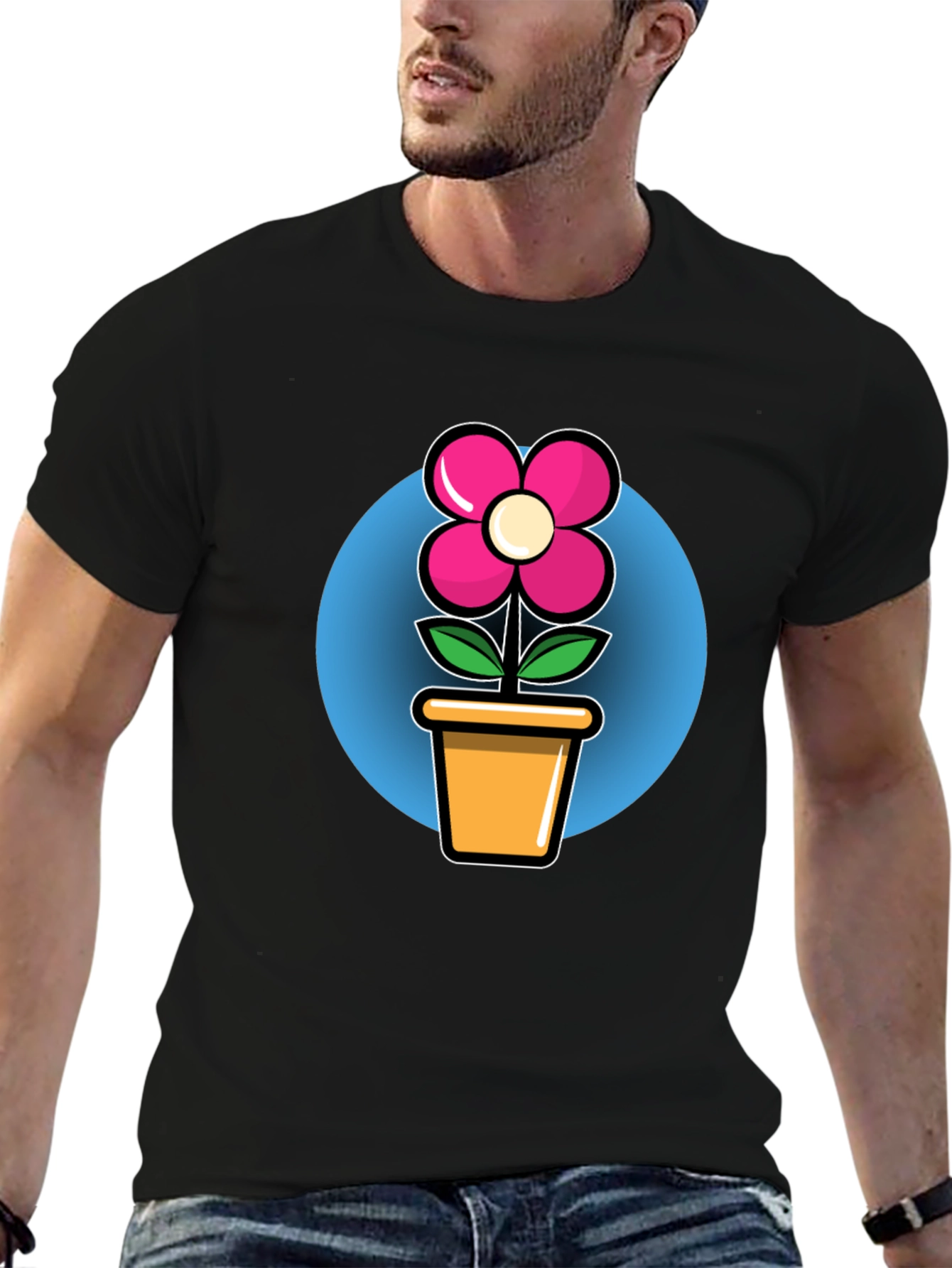 Flower in Pot Graphic Tee - Black