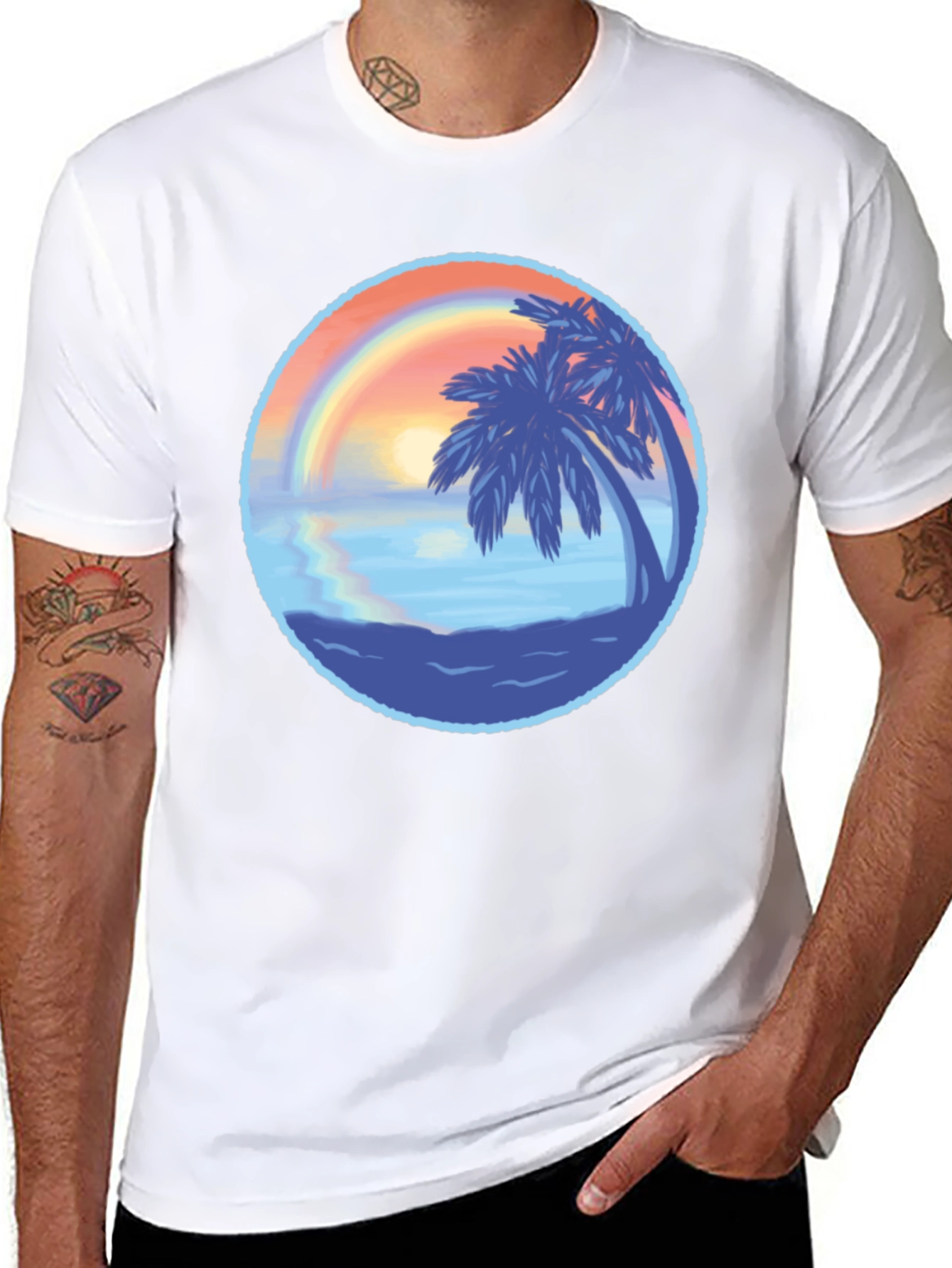 Tropical Sunset Palm Tree Graphic T-Shirt