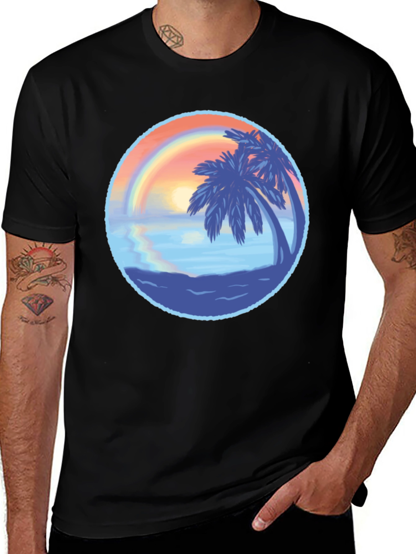 Tropical Sunset Palm Tree Graphic T-Shirt